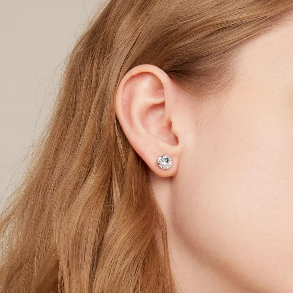 Cz Stud Earrings - 925 Sterling Silver Platinum Plated - Round Cubic Zirconia Hypoallergenic Earrings 4Mm 5Mm 6Mm 7Mm Bse166 - Image 3
