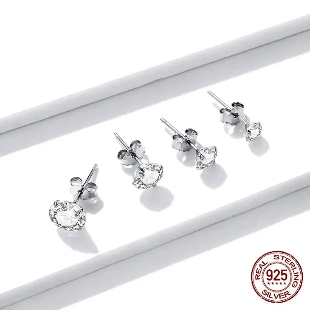 Cz Stud Earrings - 925 Sterling Silver Platinum Plated - Round Cubic Zirconia Hypoallergenic Earrings 4Mm 5Mm 6Mm 7Mm Bse166 - Image 8