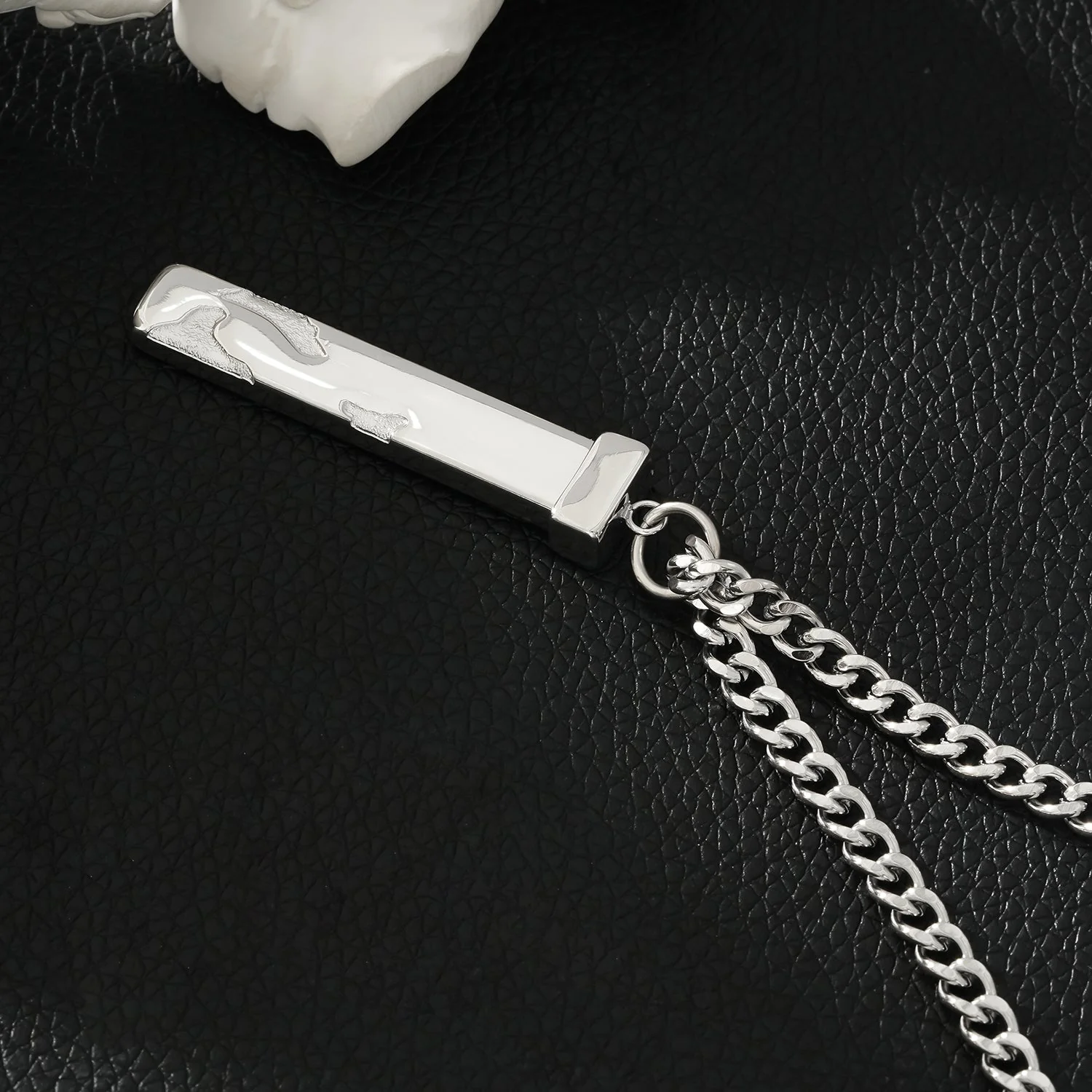 DAKARIA SILVER (White Gold): Chipped Effect Geometric Pendant on a Link Chain For Men & Women - Image 8