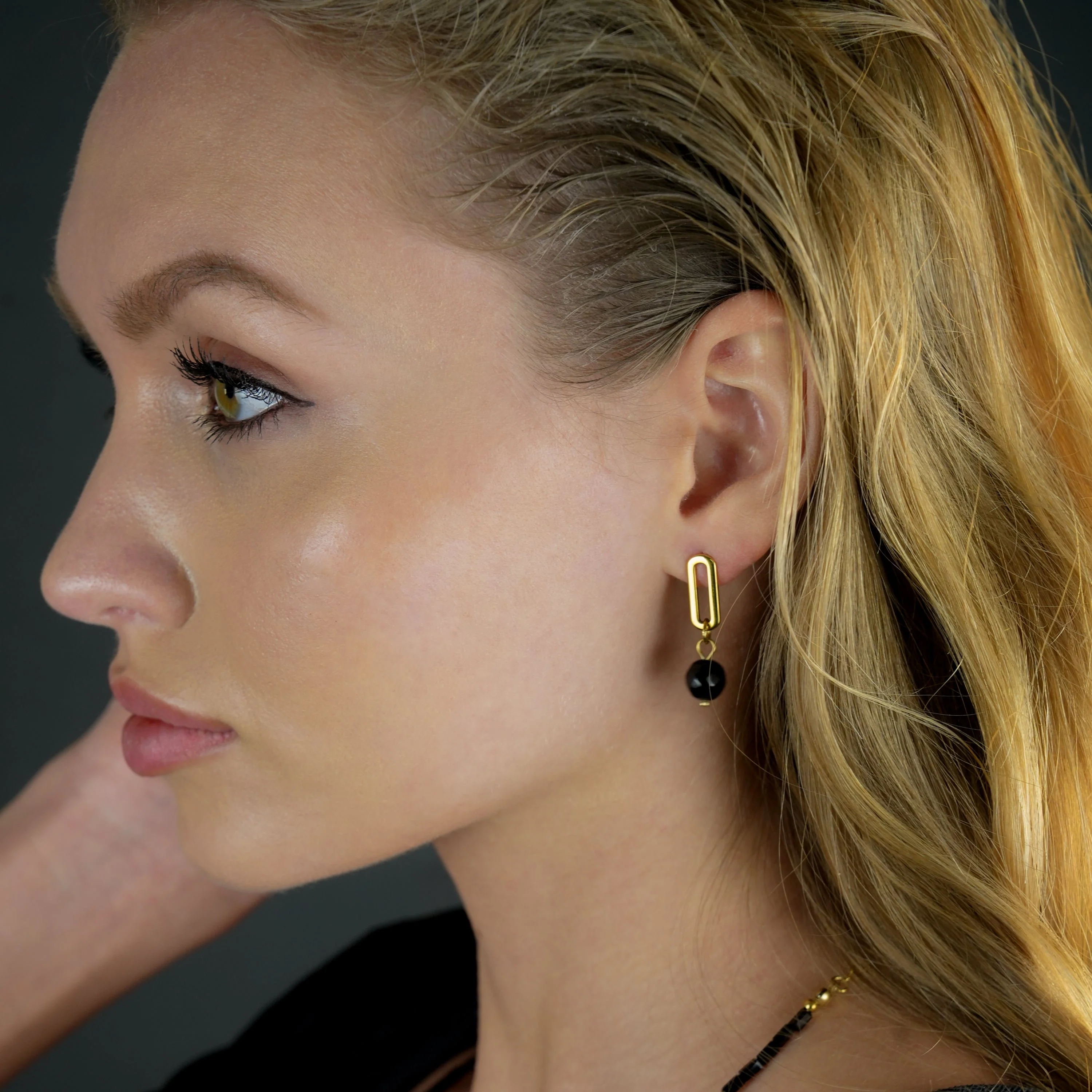 DAKATA Black Onyx Drop Hoop Earrings - Image 2