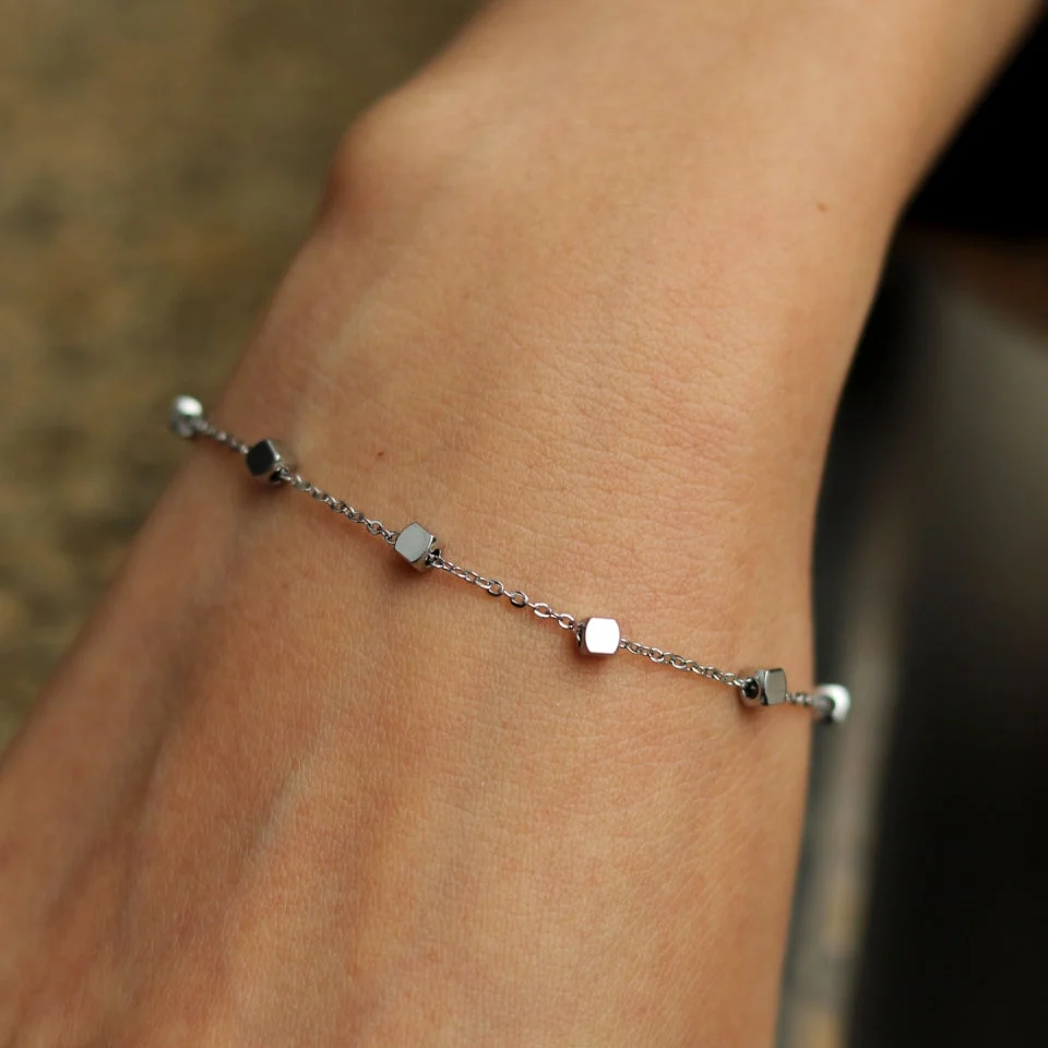 DARBY: Square Bead Silver Bracelet - Image 2