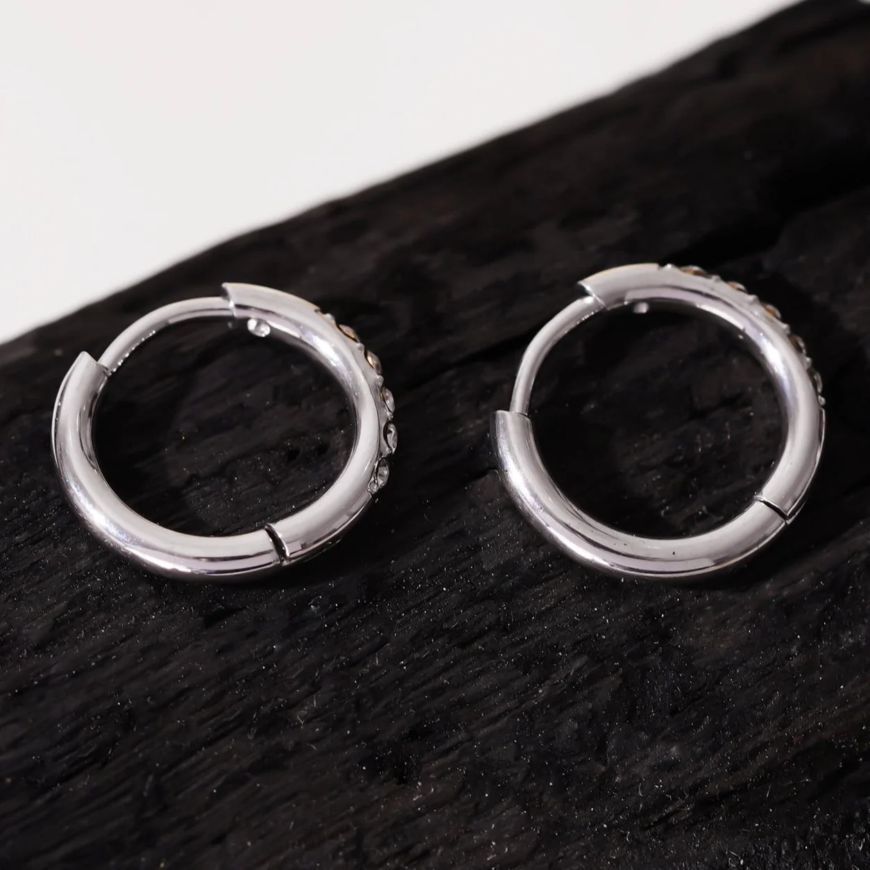 DARCI: Pavé Zirconia Gemstone Embedded Classic Mini Hoop in Silver - Image 8