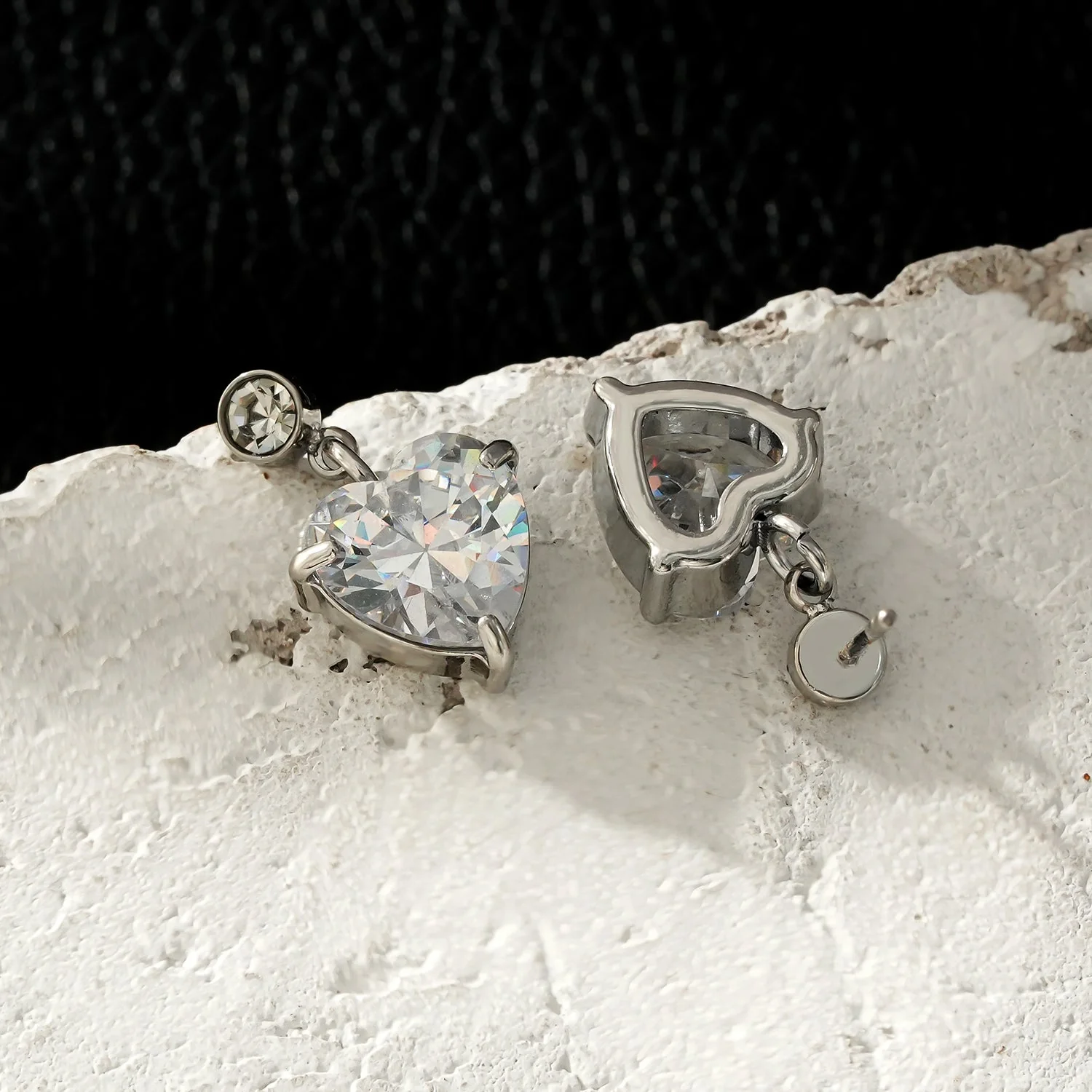 DAROCCA Silver (White Gold): Large Heart Shaped & Mini Solitaire Round Shaped Zirconia Combo Studs - Image 11