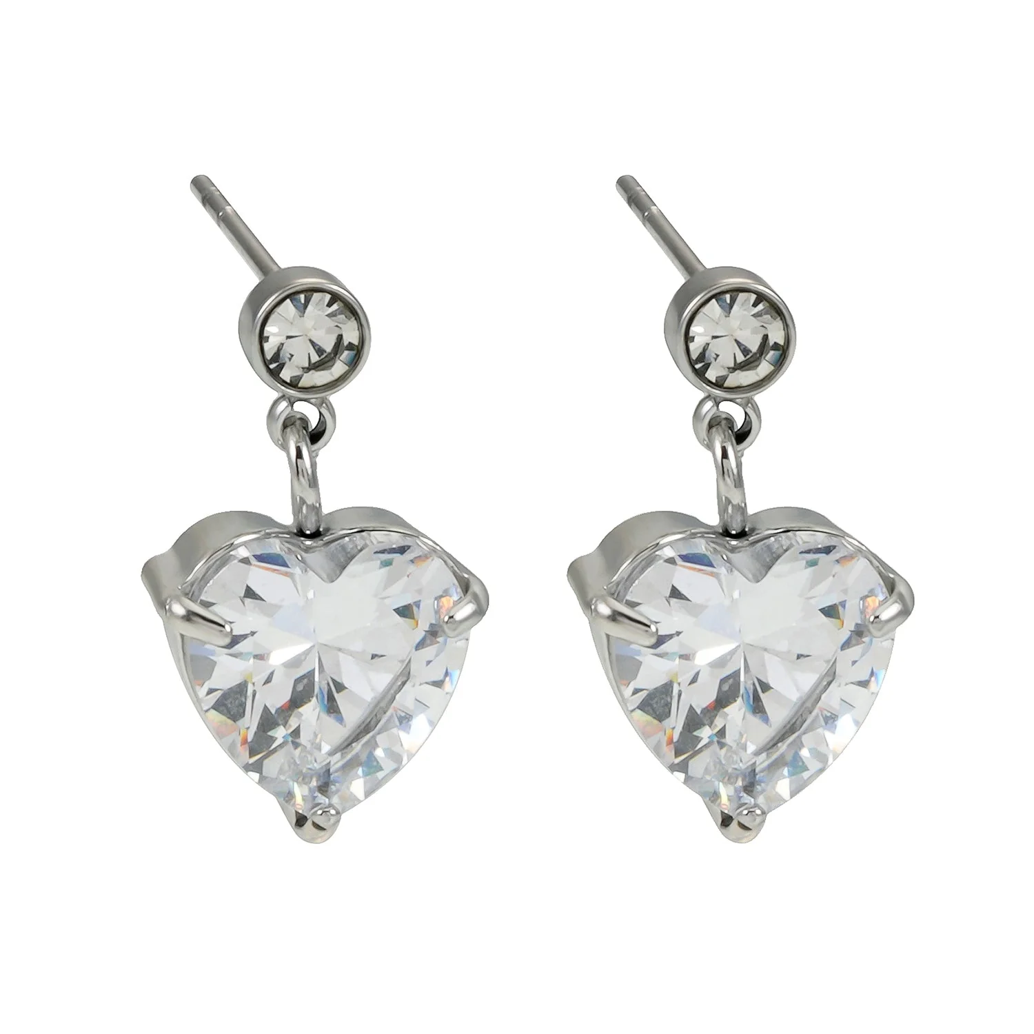 DAROCCA Silver (White Gold): Large Heart Shaped & Mini Solitaire Round Shaped Zirconia Combo Studs - Image 3