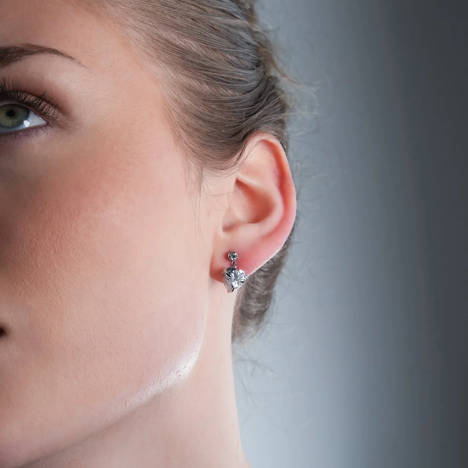 DAROCCA Silver (White Gold): Large Heart Shaped & Mini Solitaire Round Shaped Zirconia Combo Studs - Image 6