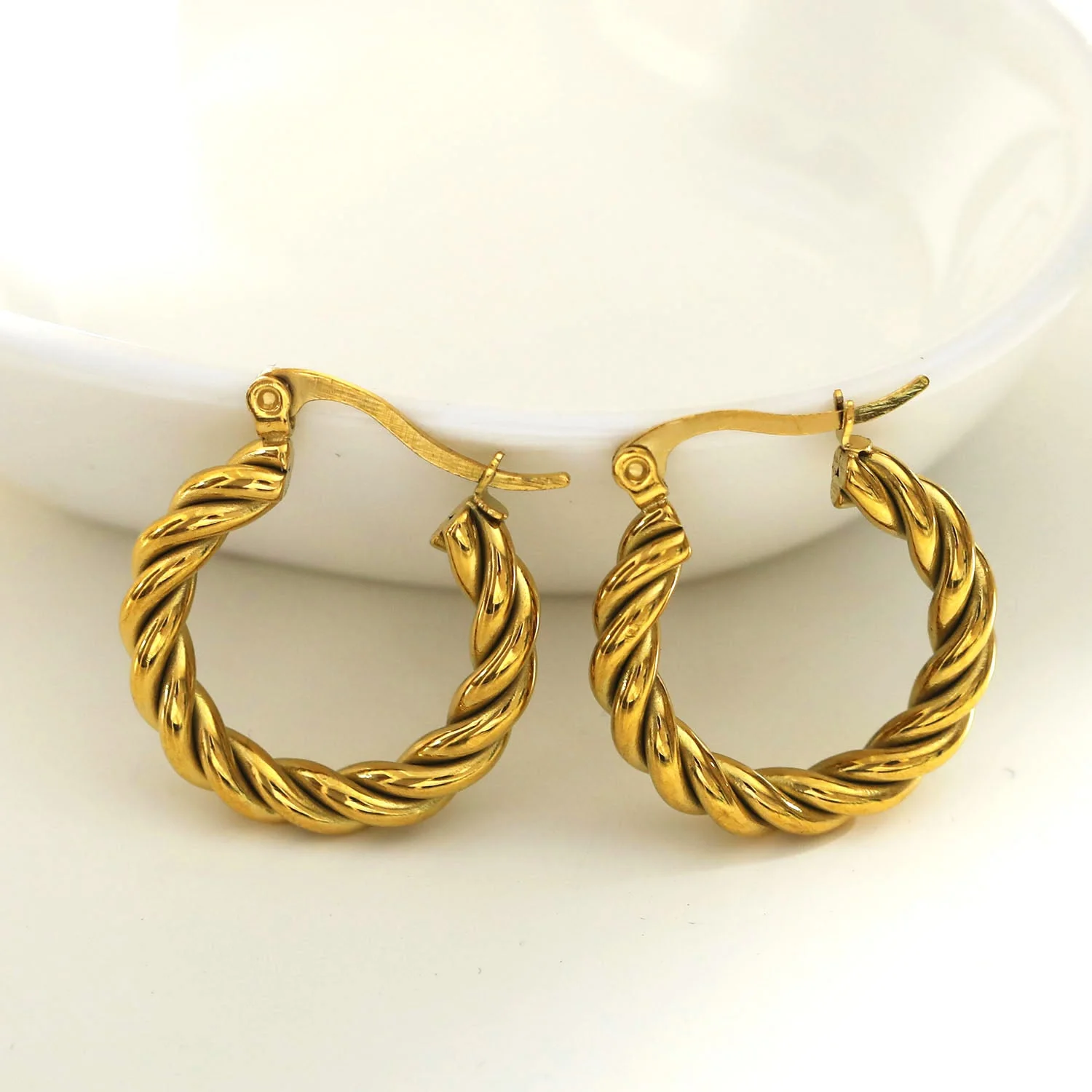 DAVANIA Texture Swirl Hoop Gold Earrings - Image 7