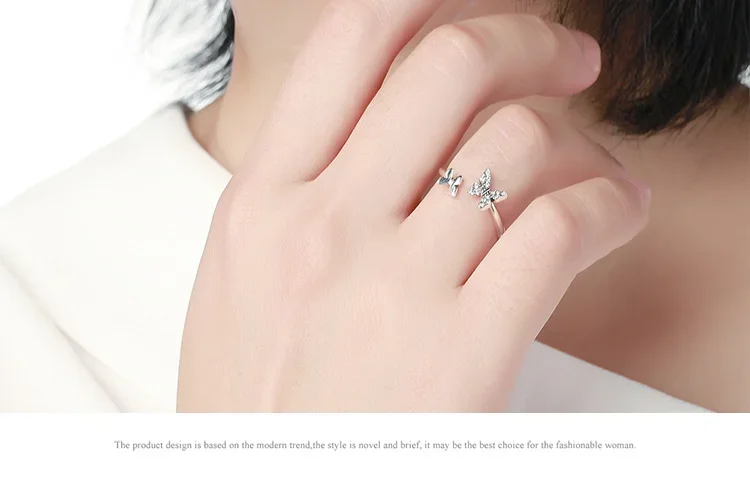 925 Sterling Silver CZ Butterfly Open Ring - Image 13