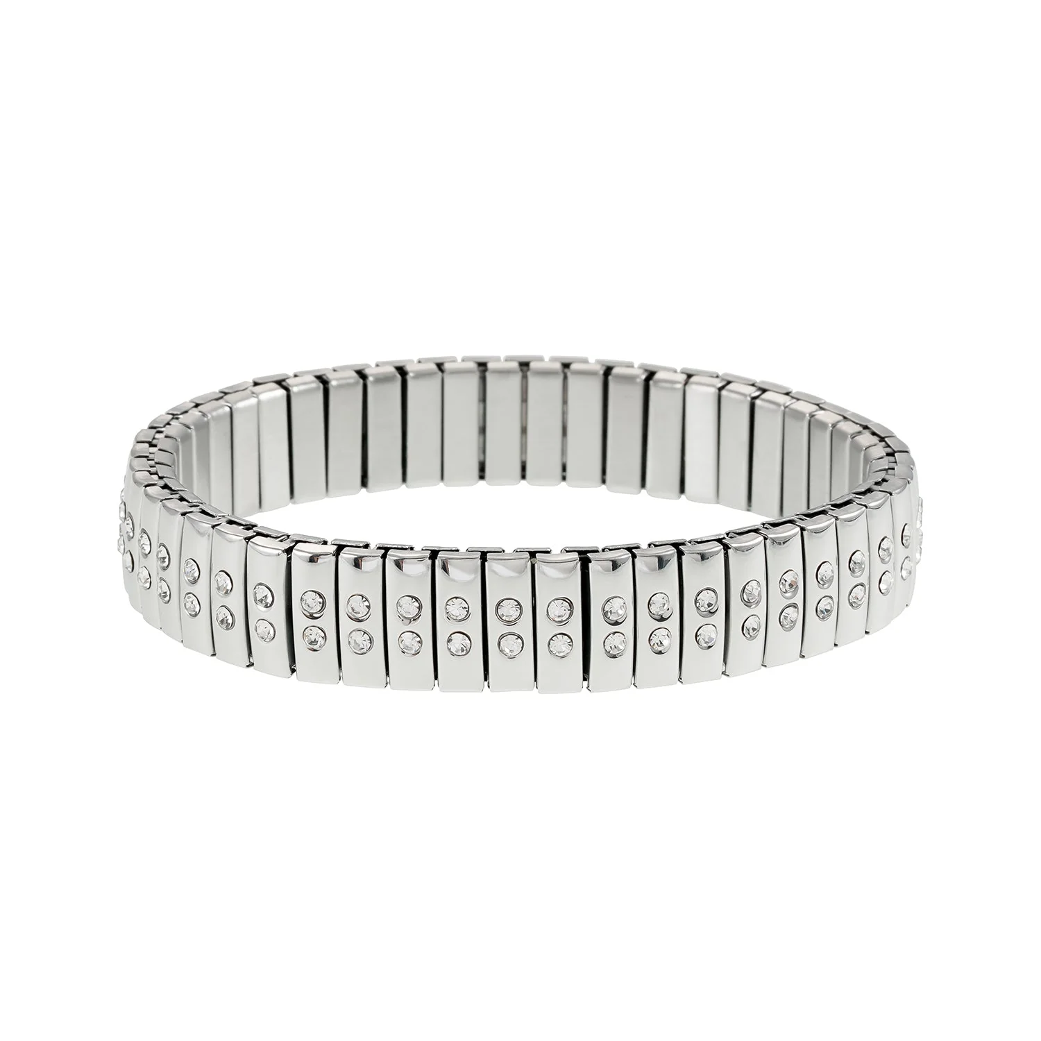 DE SAO: Retro Watch Style Strap Bracelet in Silver Embedded with a Double Row of Zirconia (CZ) Gemstones. - Image 3