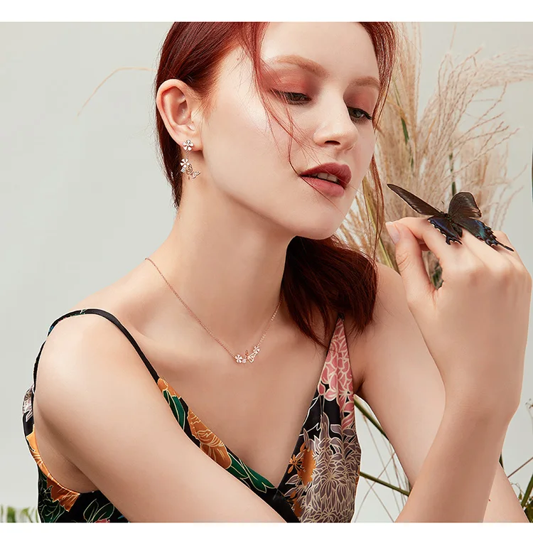 Delicate Beauty: Korean Style 925 Sterling Silver Butterfly and Flower Choker Necklace - Image 6
