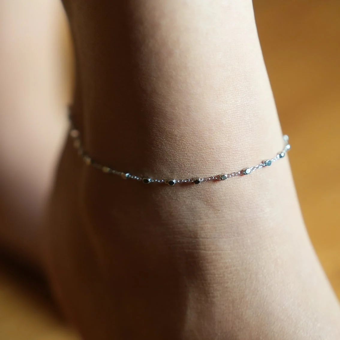 DEMELZA LG: Contemporary Silver Anklet with Delicate Square Beads - Image 2
