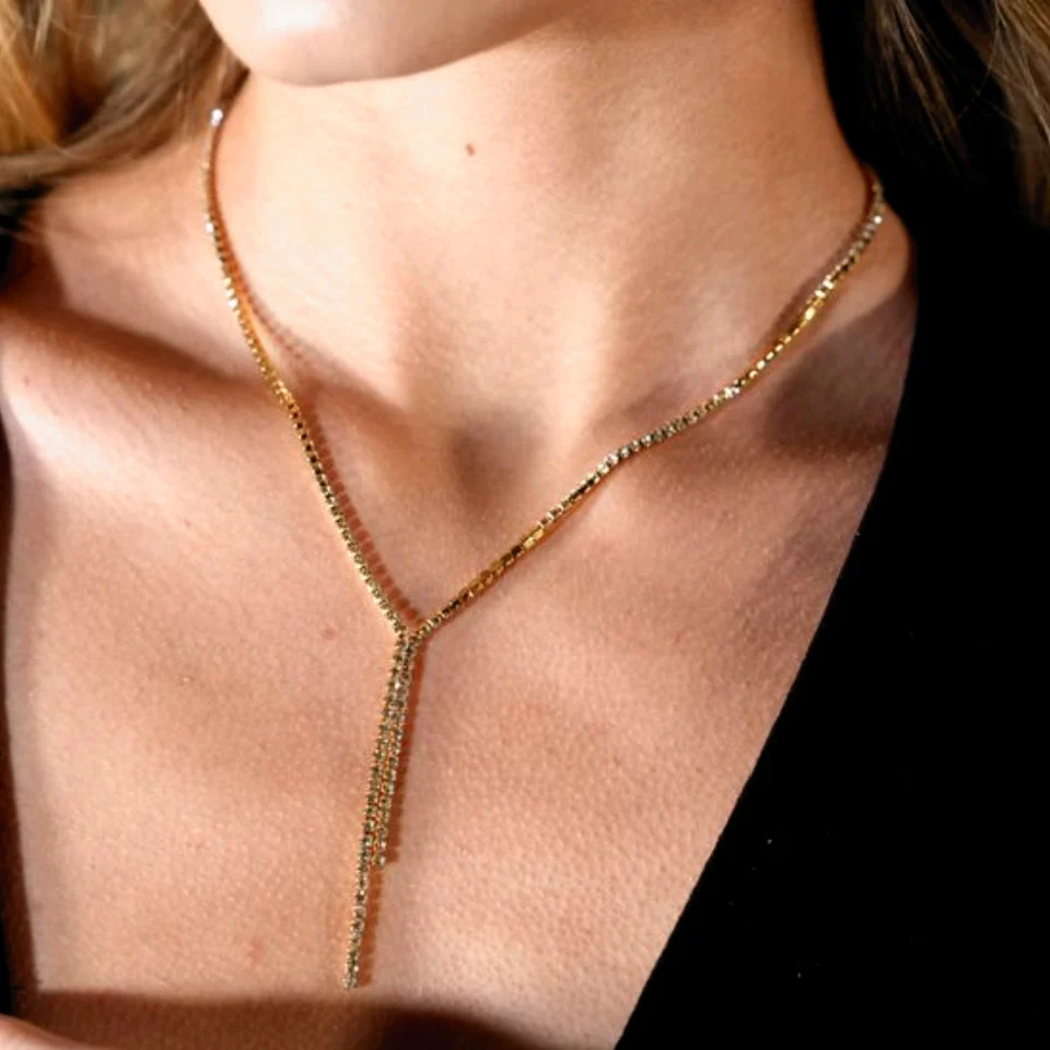 DIANA Pavé Zirconia String Chain Necklace with a Lariat Detail - Image 7