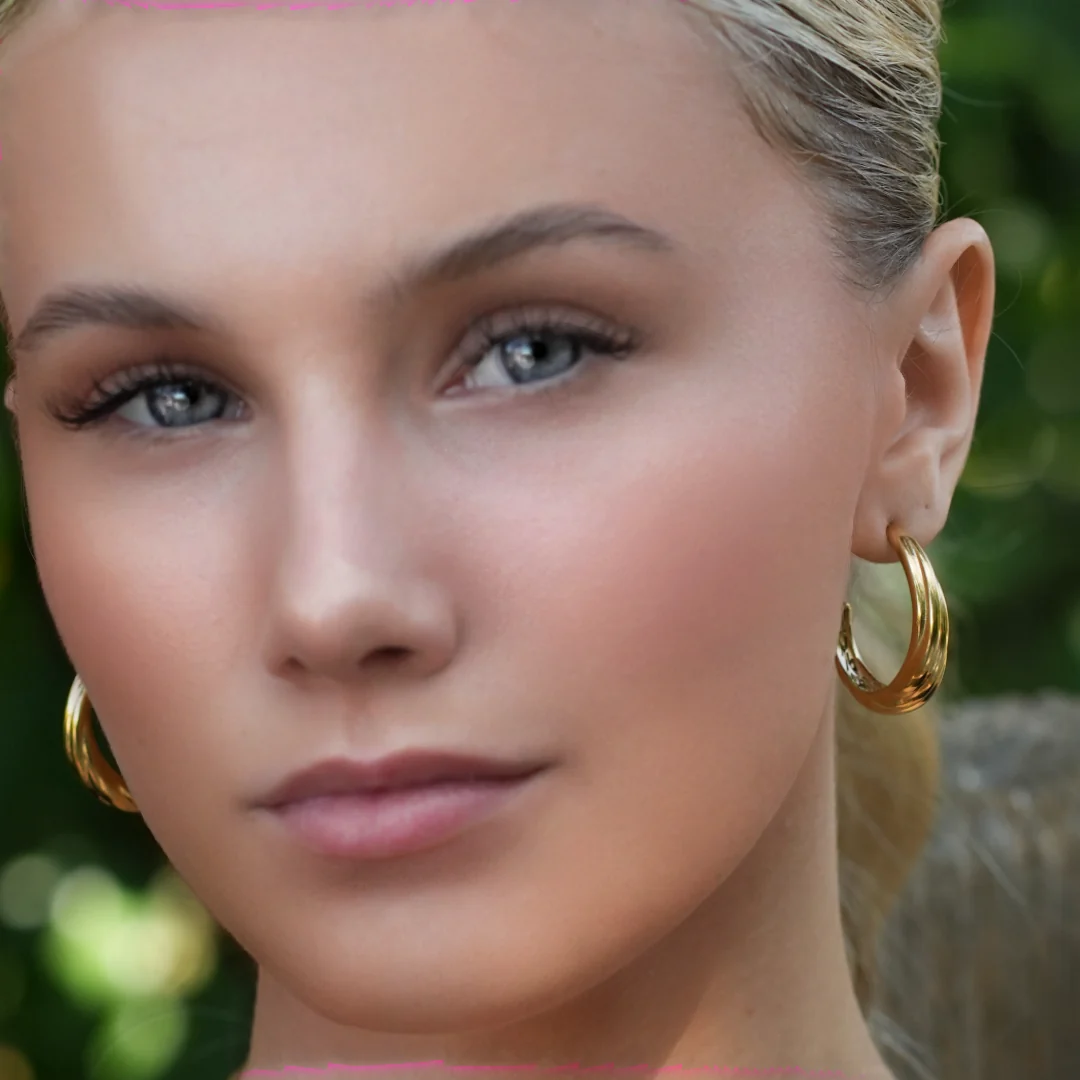 DORSINA Textured Lines Hoop Gold Earrings. Inspired by Nature. - Image 2