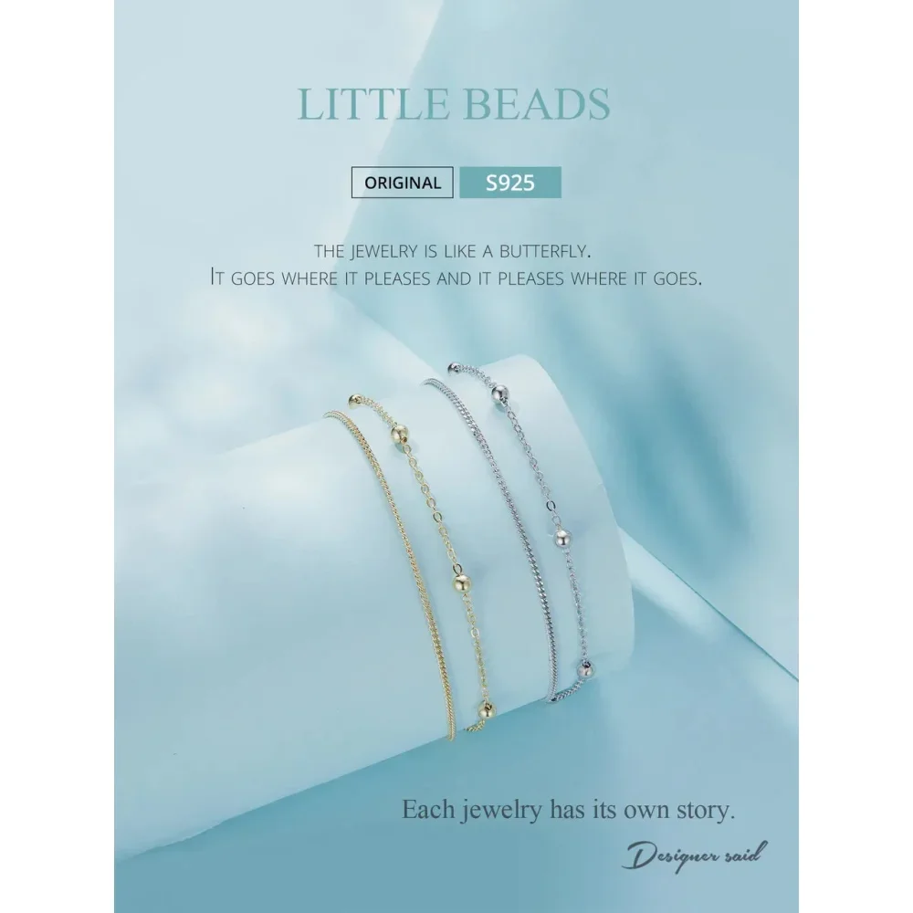 925 Sterling Silver Double Bead Chain Bracelet - Image 9