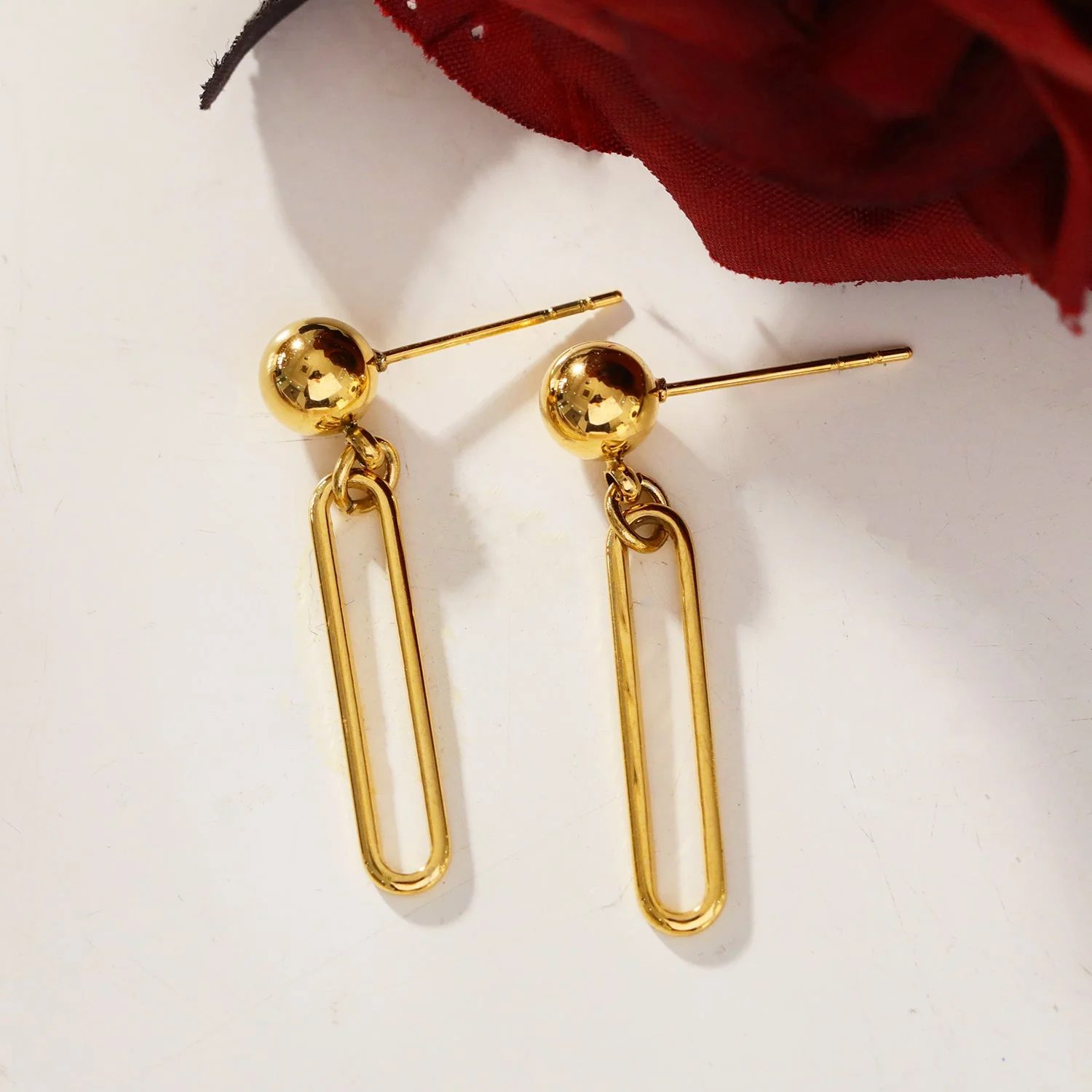 DULCE: Contemporary Paper-Clip & Ball-Bead Earrings - Image 3