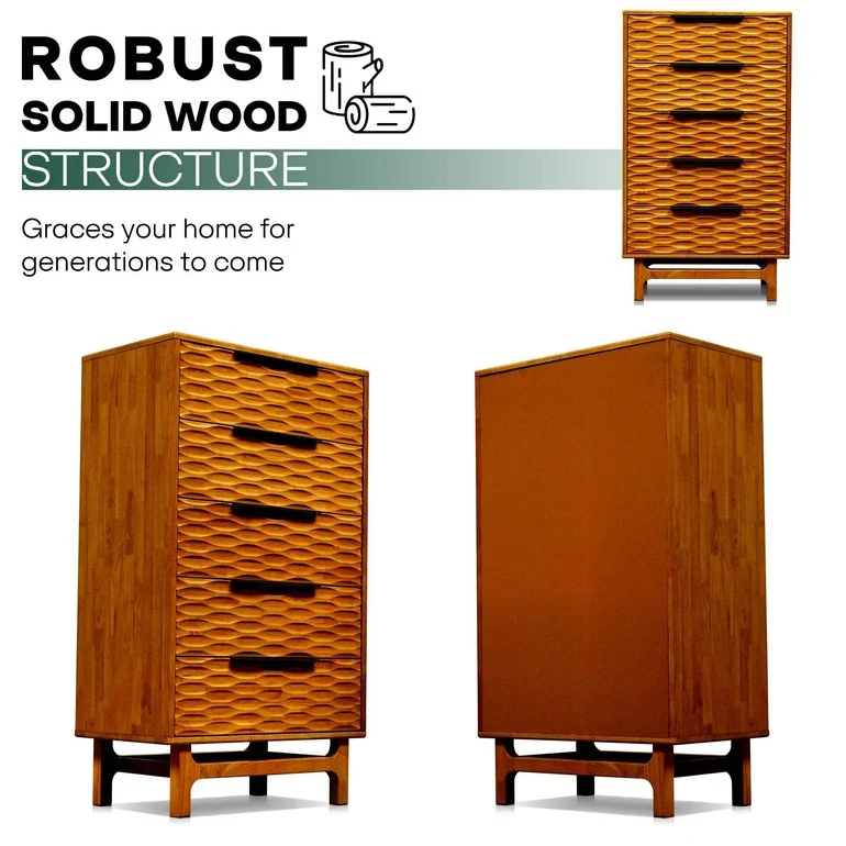 Elara Solid Wood 5-Drawer Dresser - Image 9