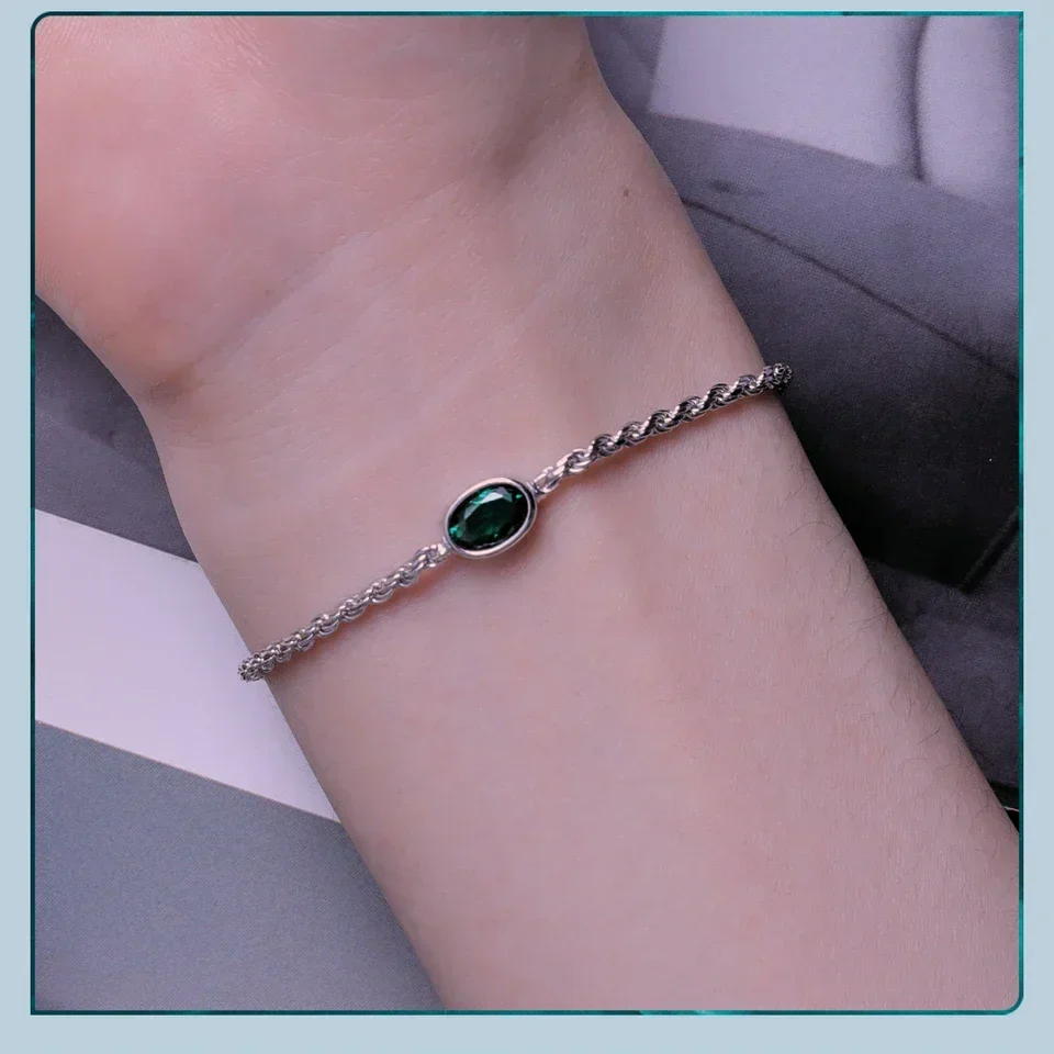 Sterling Silver Chopin Bracelet with Green Zircon – Adjustable - Image 11