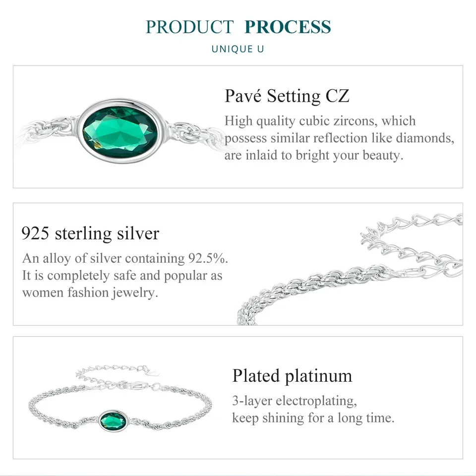 Sterling Silver Chopin Bracelet with Green Zircon – Adjustable - Image 7