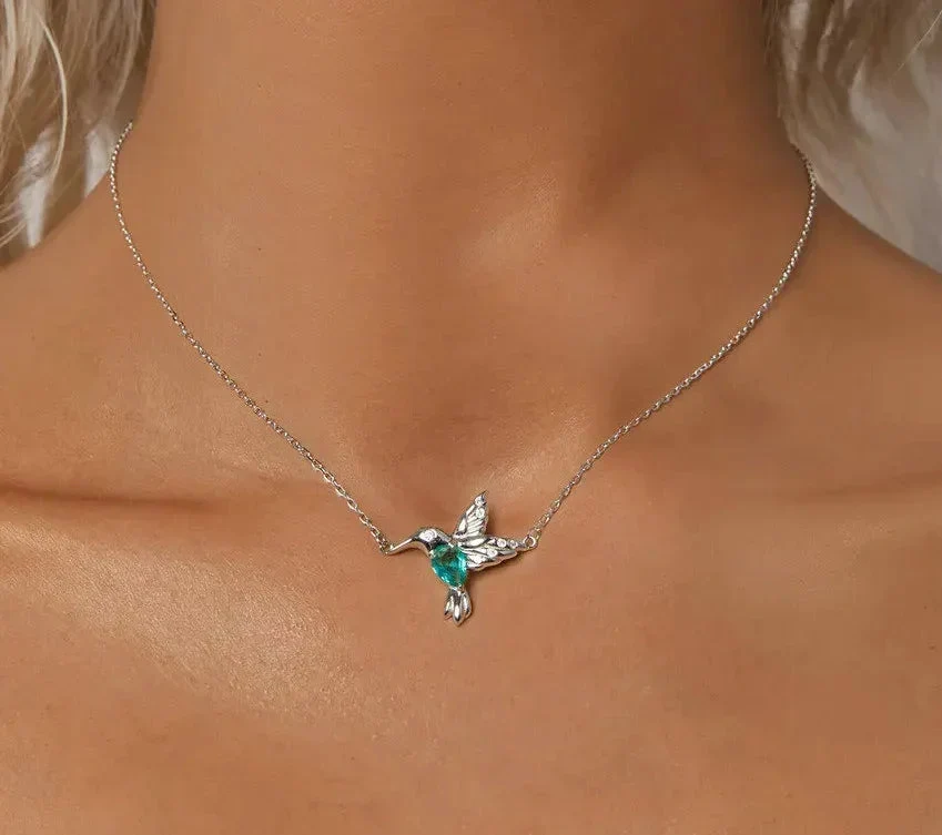 Elegant Sterling Silver Hummingbird Pendant Necklace - Image 2