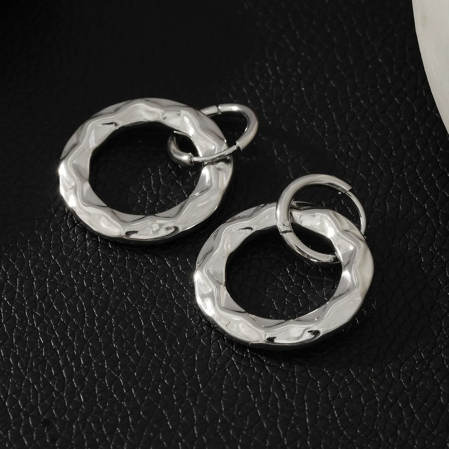 ELENA: Sculpted Texture Silver Toned (White Gold) Hoop Earrings - Image 7