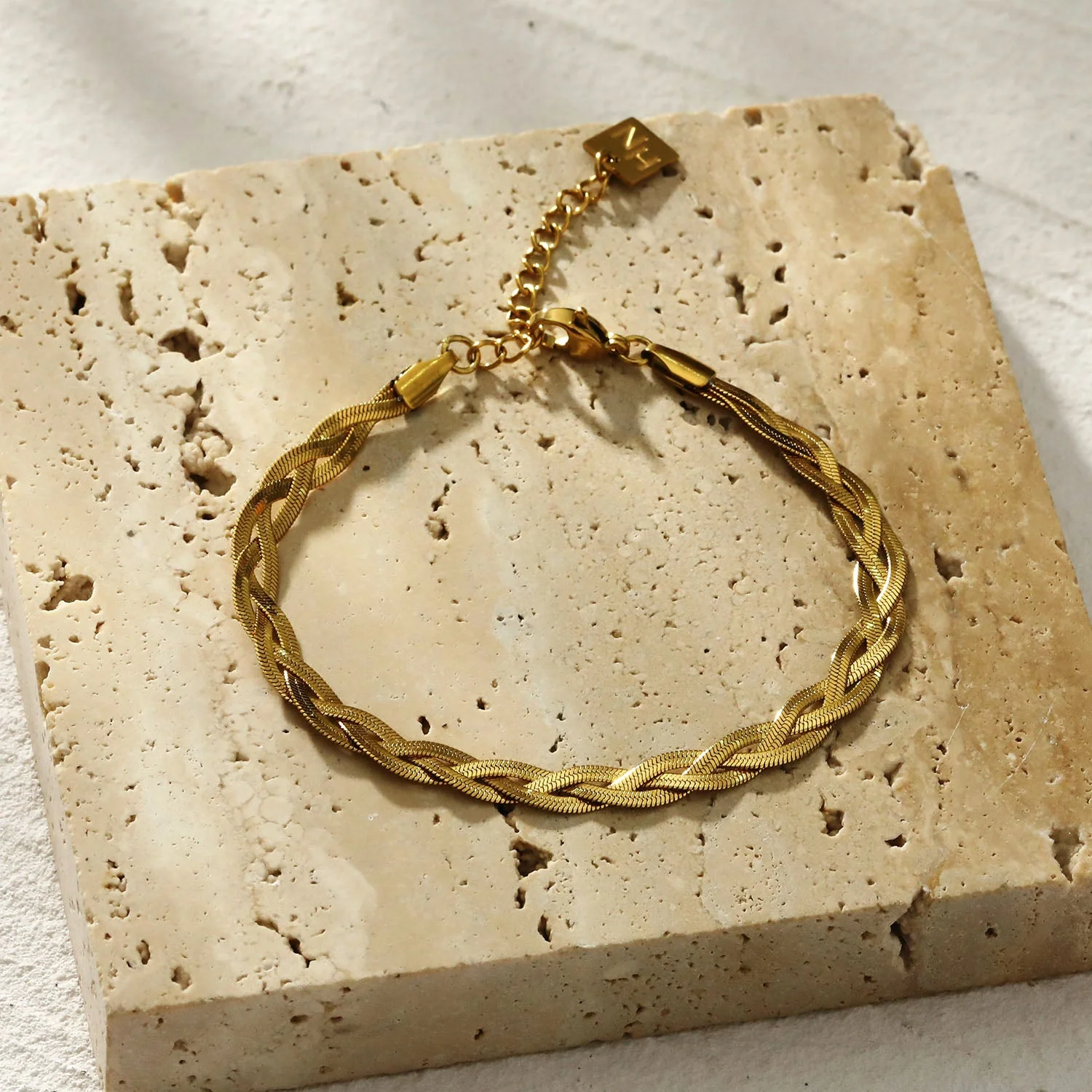 ELLA Gold: Intertwined Herringbone Snake Skin Textured Bracelet - Image 4