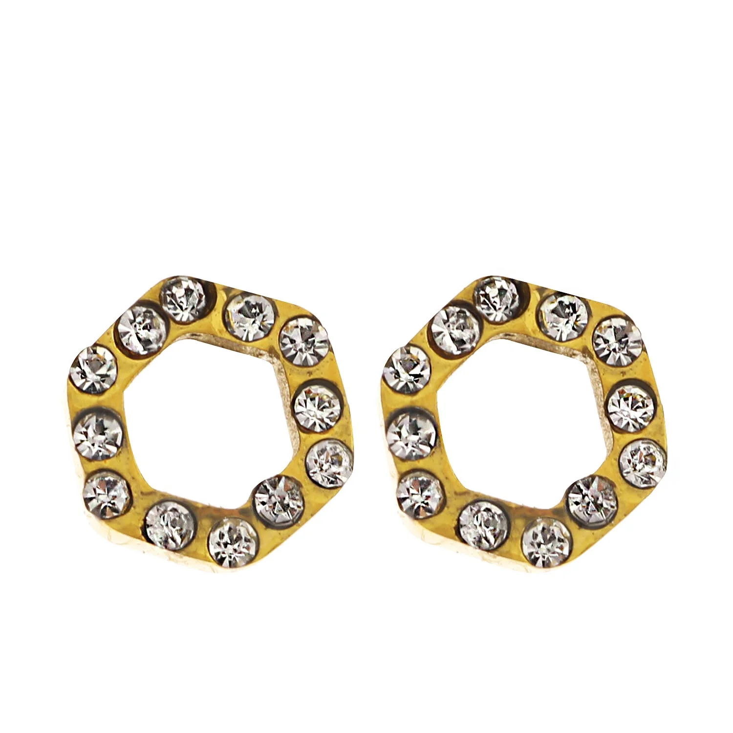 ELSA Gold: Hexagonal Zirconia Stud Earrings - Image 5