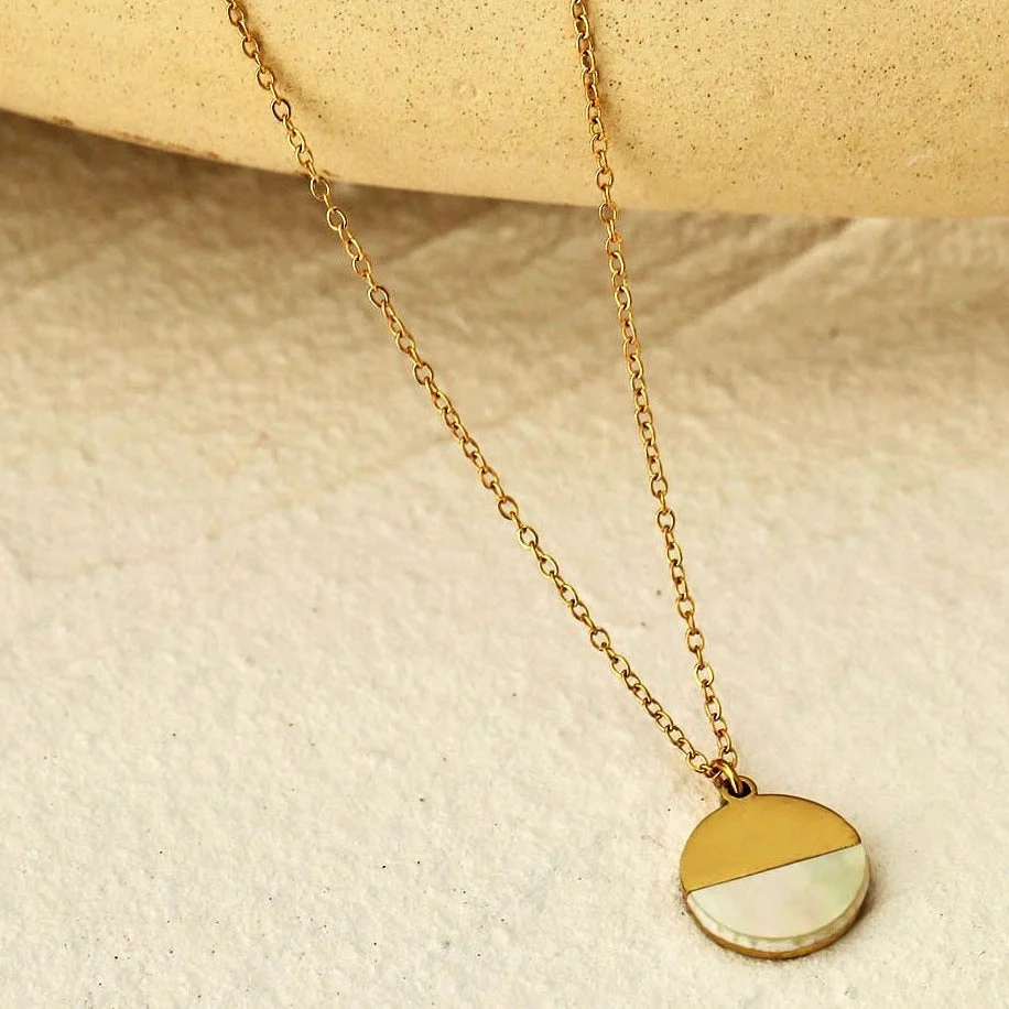EMERSYN Gold: Minimalist Metal & Shell Circle Pendant Necklace - Image 5