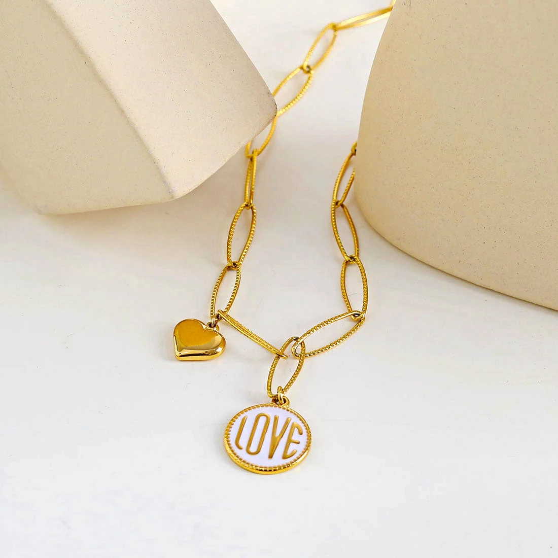 EMMA Retro LOVE Scripted Pendant on a Contemporary Chain Linked Necklace - Image 10
