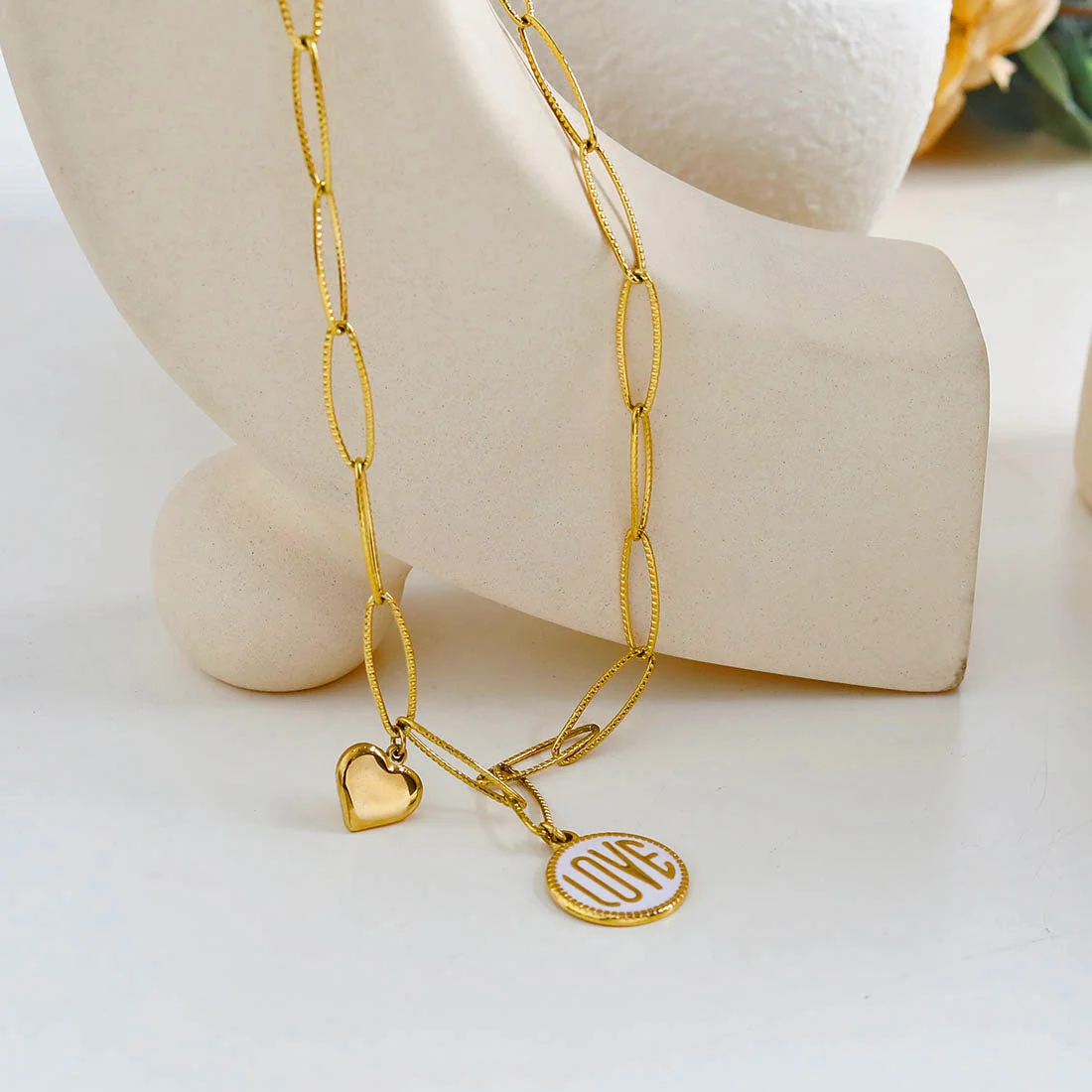 EMMA Retro LOVE Scripted Pendant on a Contemporary Chain Linked Necklace - Image 11