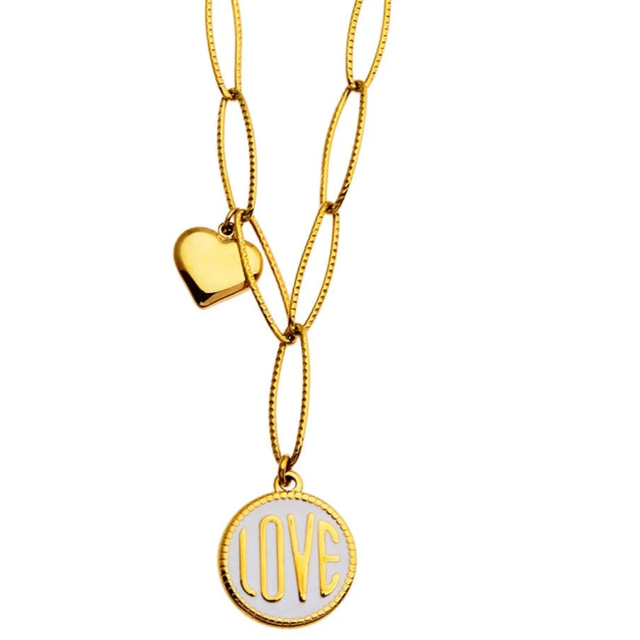 EMMA Retro LOVE Scripted Pendant on a Contemporary Chain Linked Necklace - Image 2