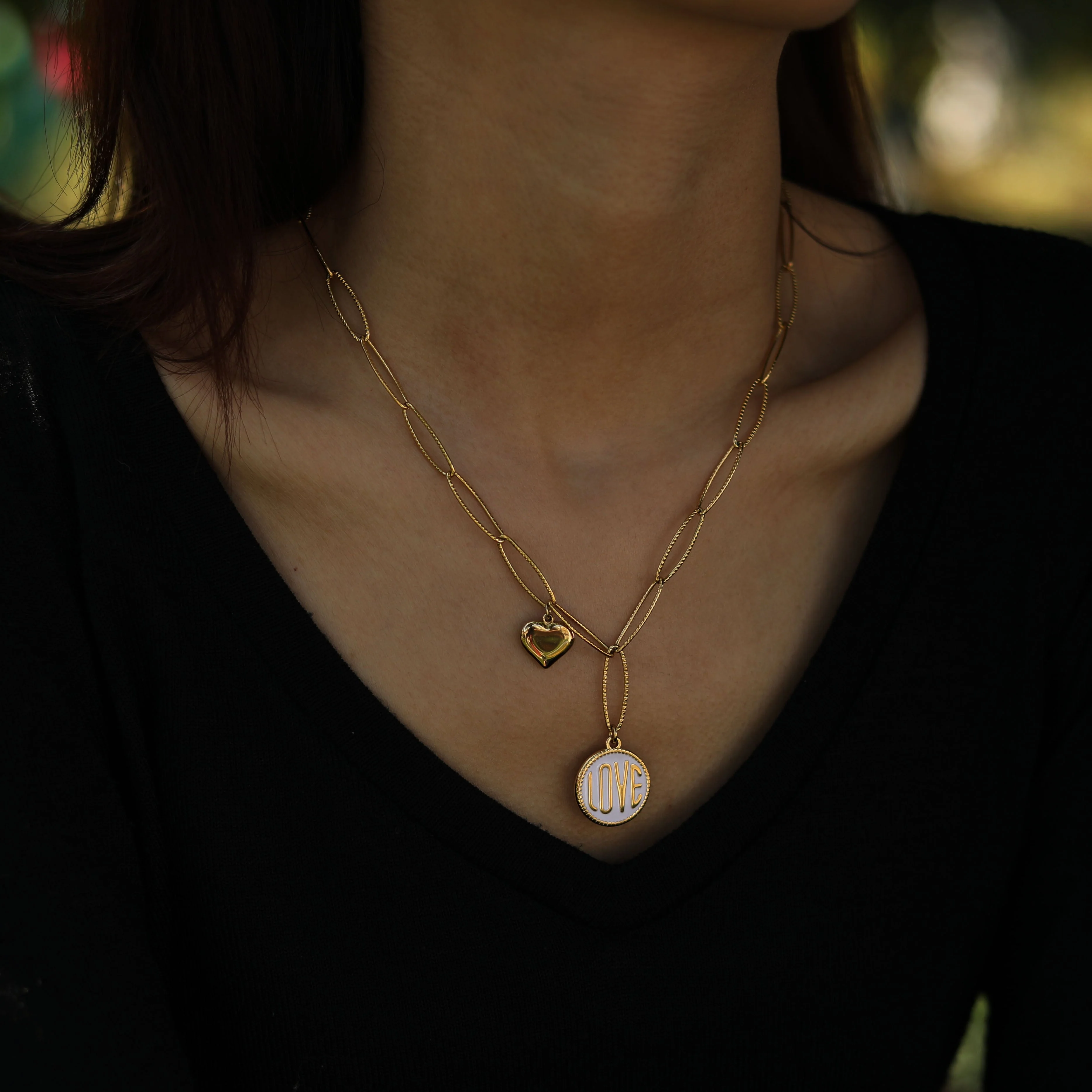 EMMA Retro LOVE Scripted Pendant on a Contemporary Chain Linked Necklace - Image 3