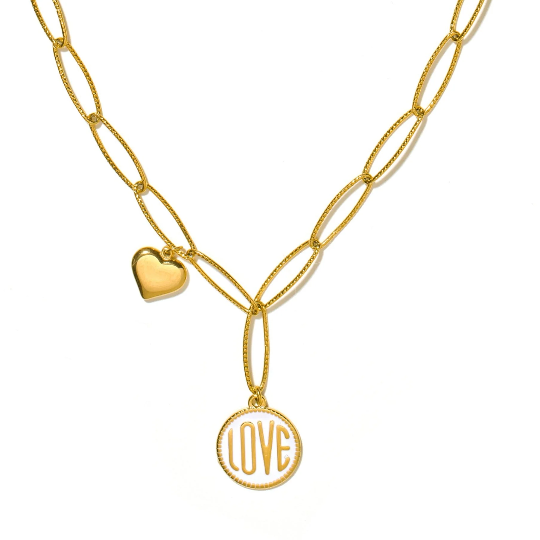 EMMA Retro LOVE Scripted Pendant on a Contemporary Chain Linked Necklace - Image 4