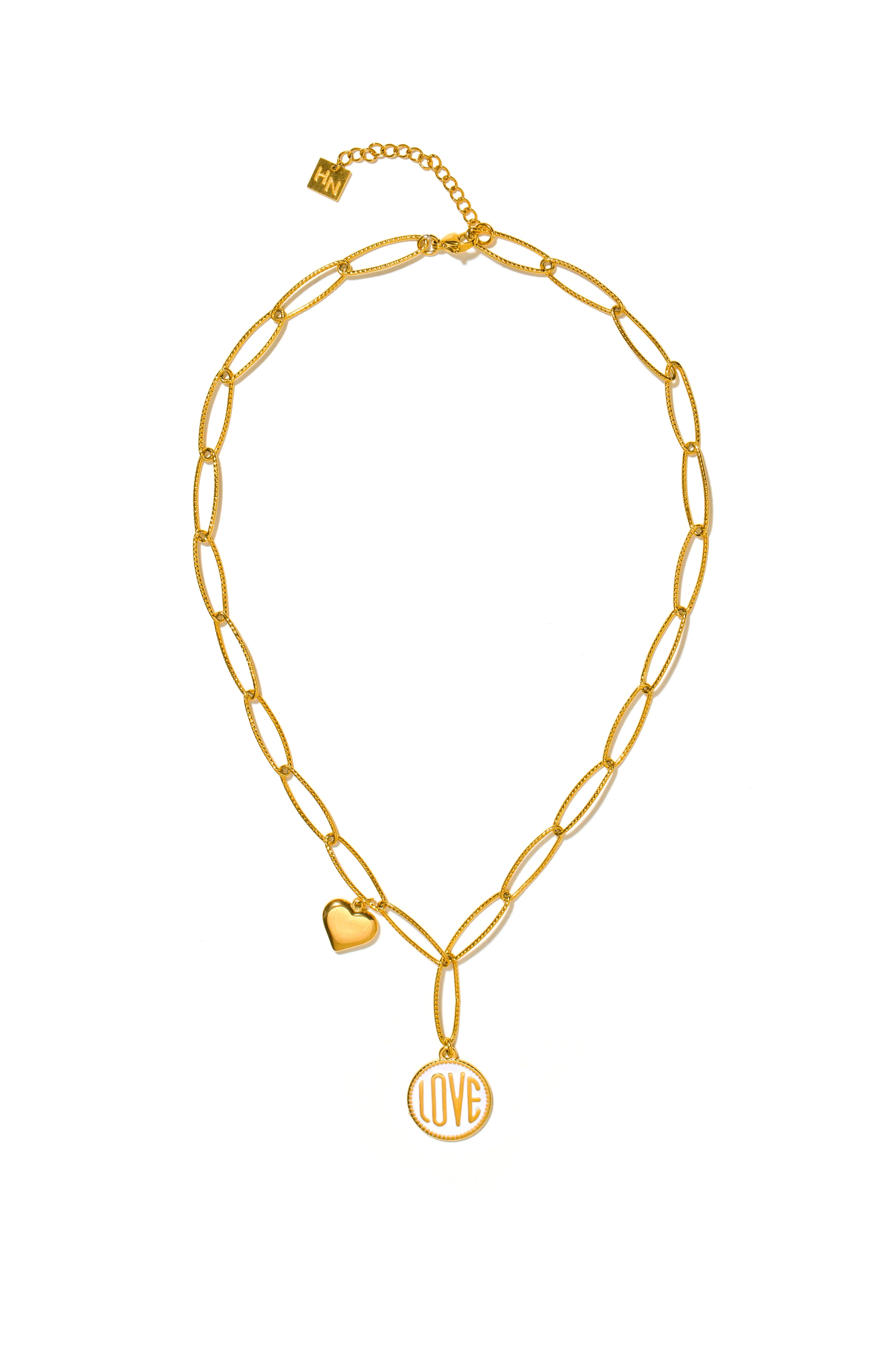 EMMA Retro LOVE Scripted Pendant on a Contemporary Chain Linked Necklace - Image 5
