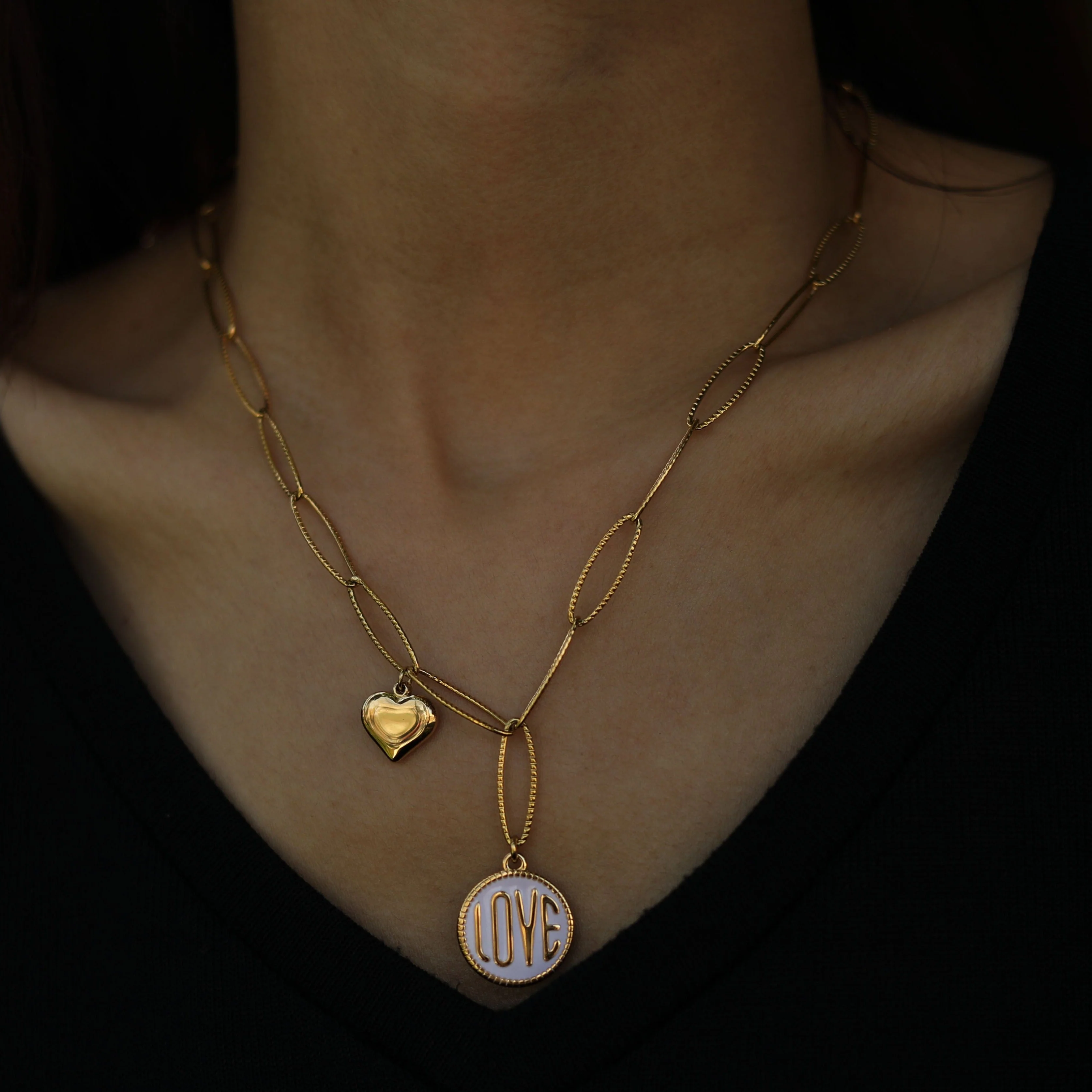 EMMA Retro LOVE Scripted Pendant on a Contemporary Chain Linked Necklace - Image 6