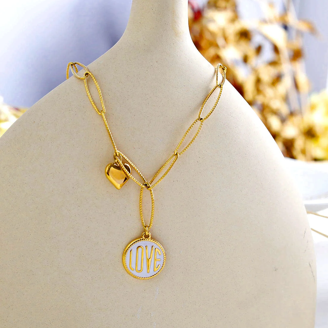 EMMA Retro LOVE Scripted Pendant on a Contemporary Chain Linked Necklace - Image 7