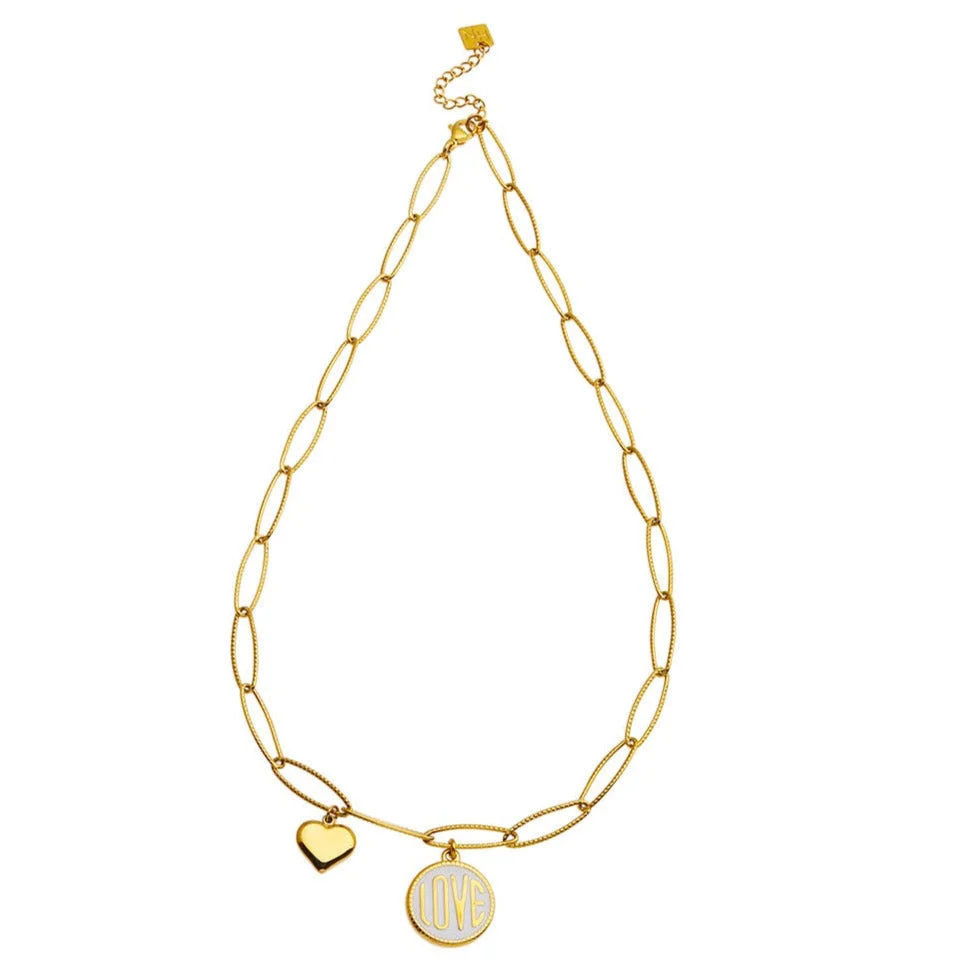 EMMA Retro LOVE Scripted Pendant on a Contemporary Chain Linked Necklace - Image 9