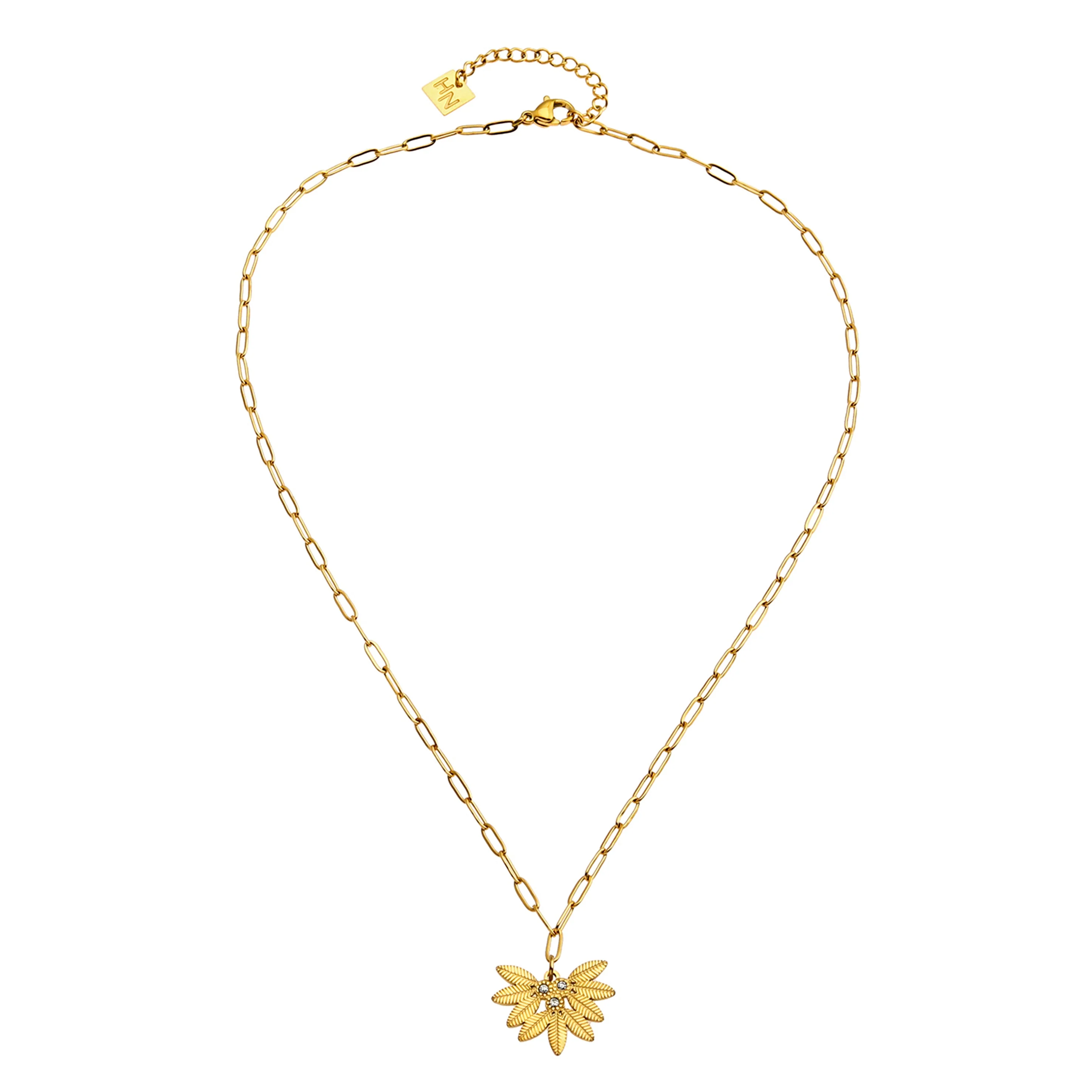 ENOLA Mini Paper Clip Chain with Leaves Design Zirconia Pendant in Gold - Image 7
