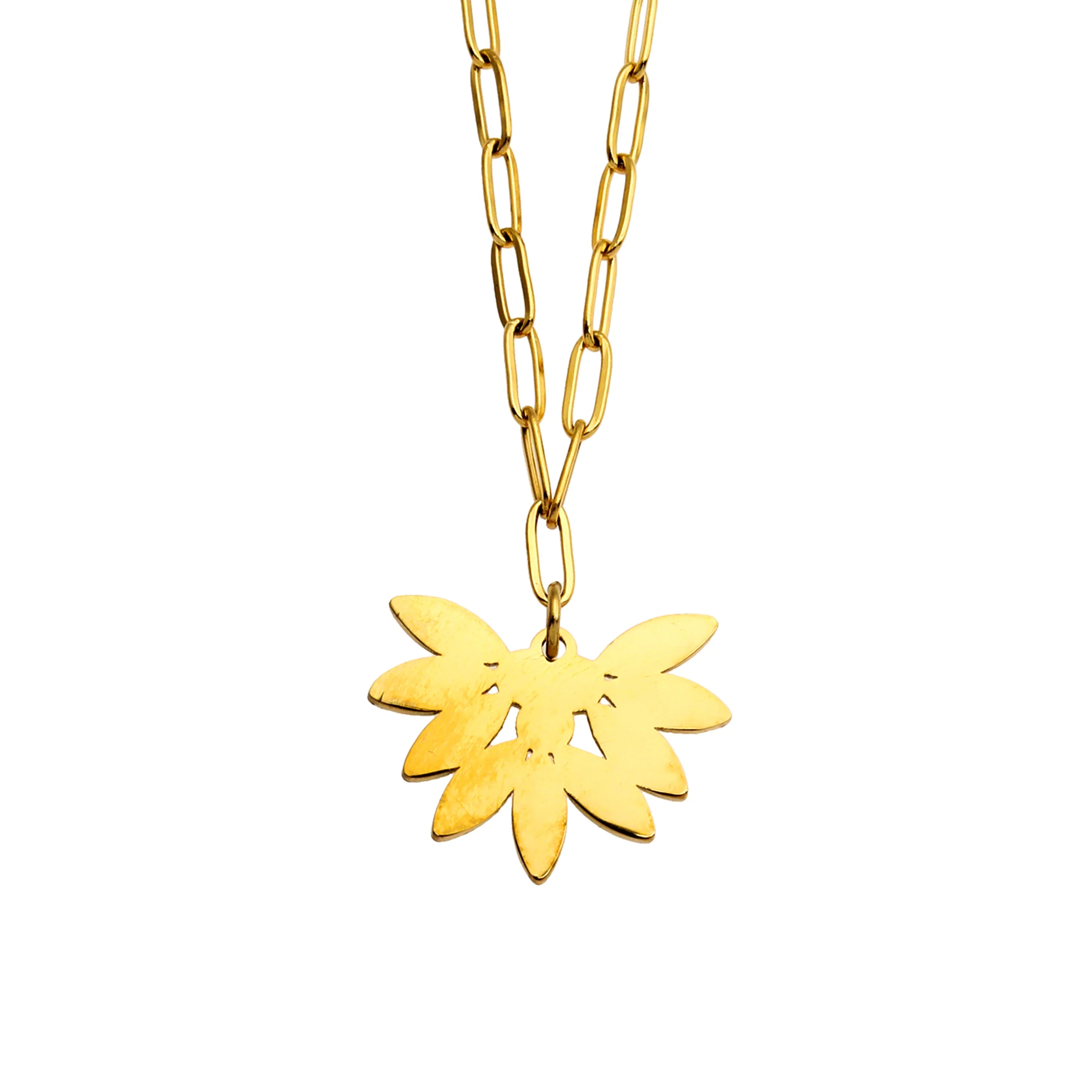 ENOLA Mini Paper Clip Chain with Leaves Design Zirconia Pendant in Gold - Image 9