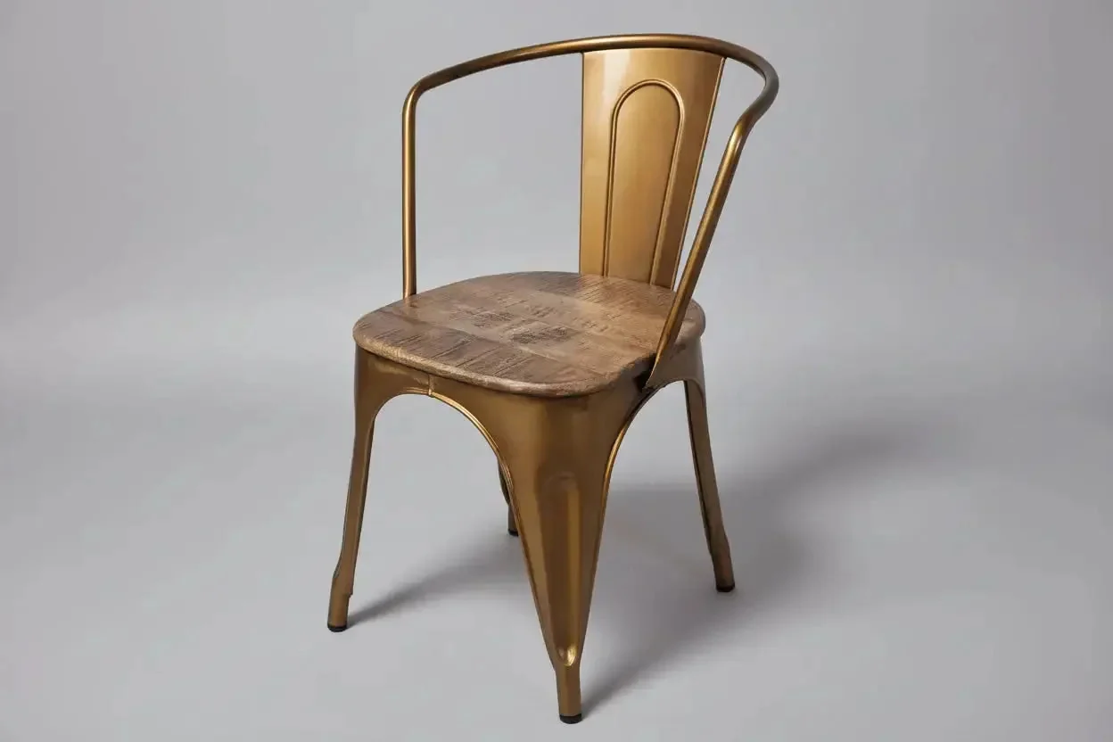 Ensemble de 2 Chaises Sita en acier Dorée et siège en bois de manguier - Image 3