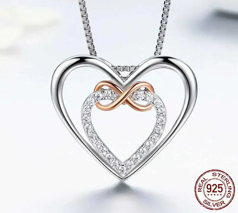 Entwined Hearts: Sterling Silver Infinity Necklace With Double Hearts - Image 3