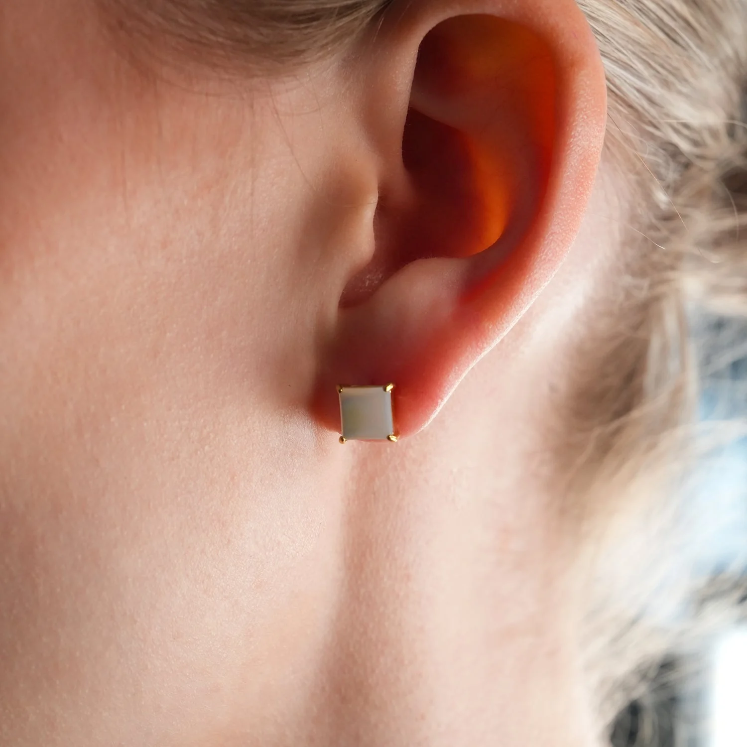 ERITH: Gold Rimmed Natural Shell Square Shaped Classic Stud Earrings - Image 2