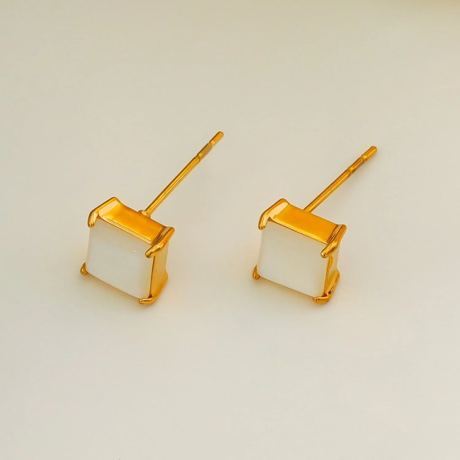 ERITH: Gold Rimmed Natural Shell Square Shaped Classic Stud Earrings - Image 3