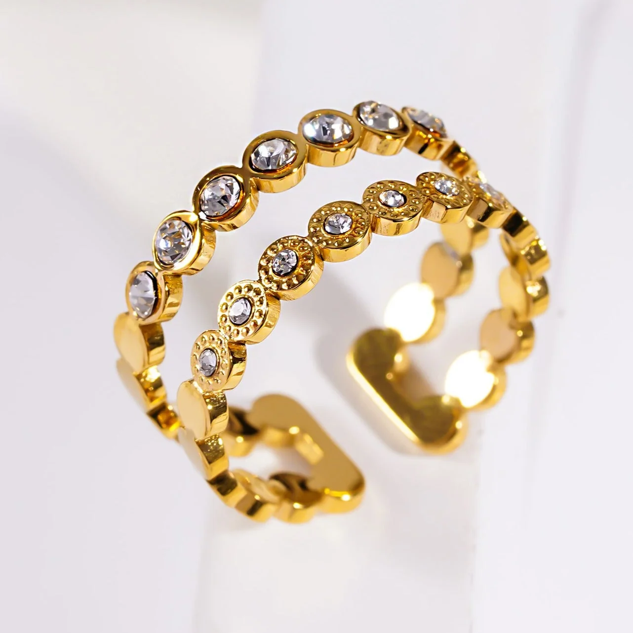 ERLAT: Double Stacked Zirconia Embellished Textured Ring - Image 5