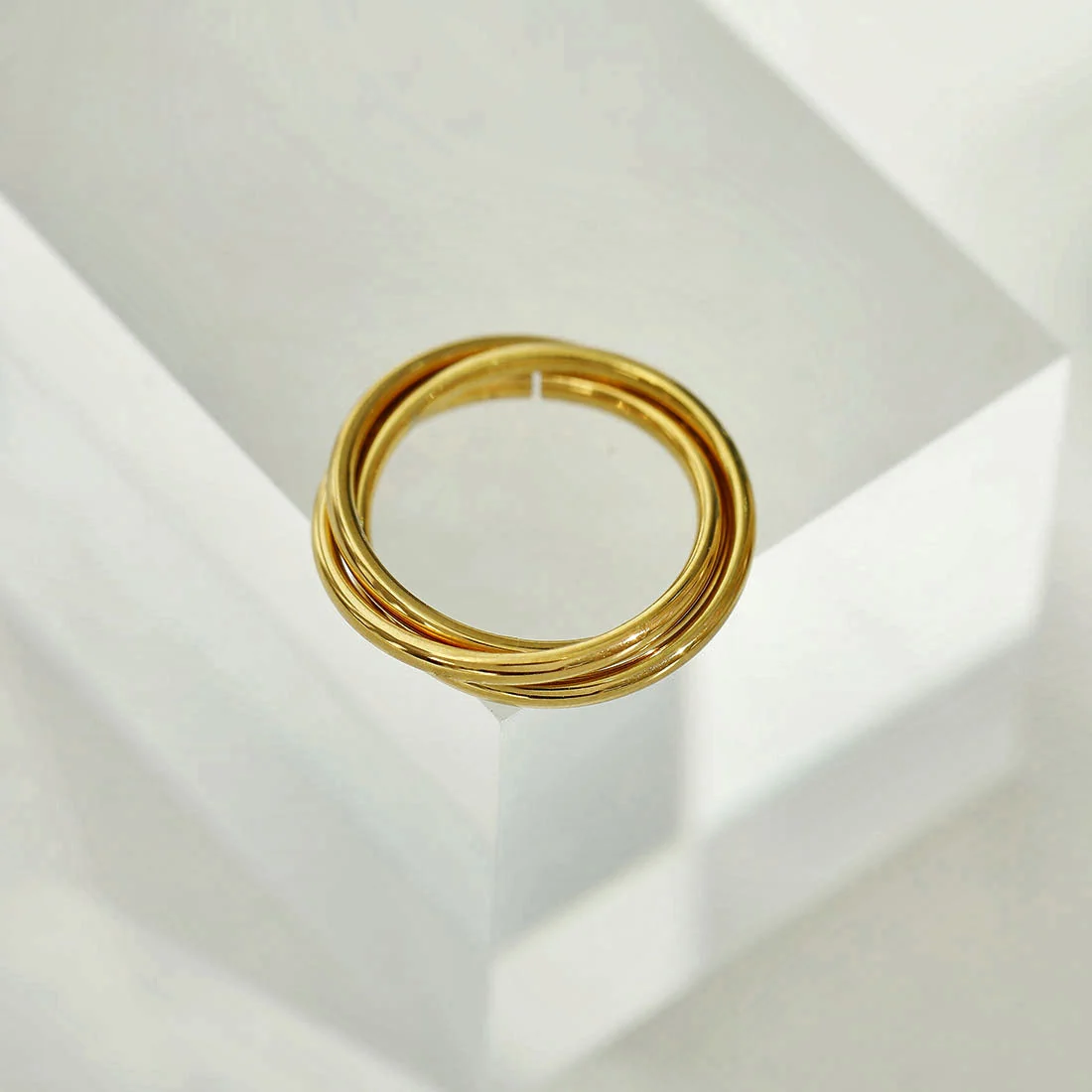 ESTELLA: Triple Banded Interconnected Stack Ring in Gold - Image 2