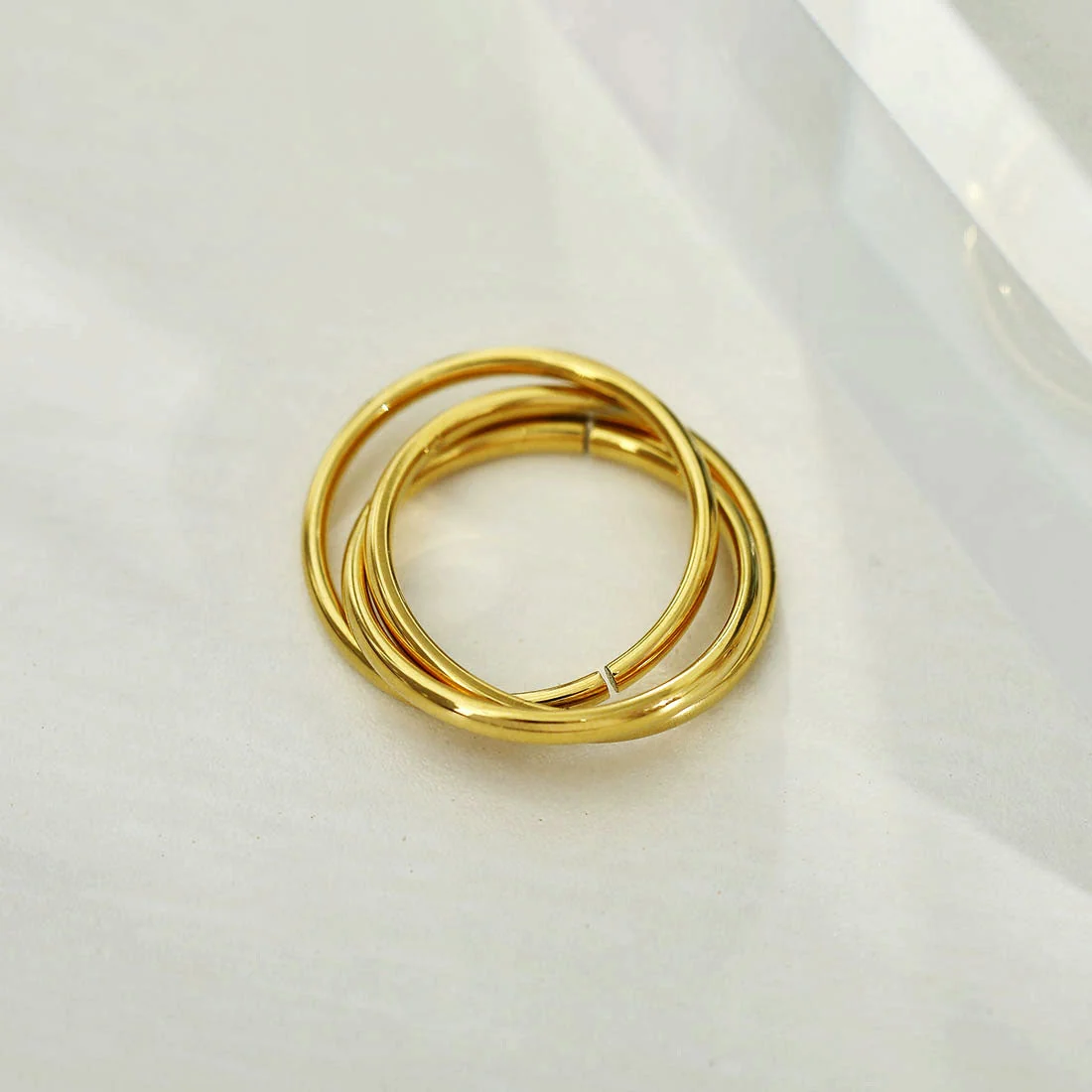 ESTELLA: Triple Banded Interconnected Stack Ring in Gold - Image 5