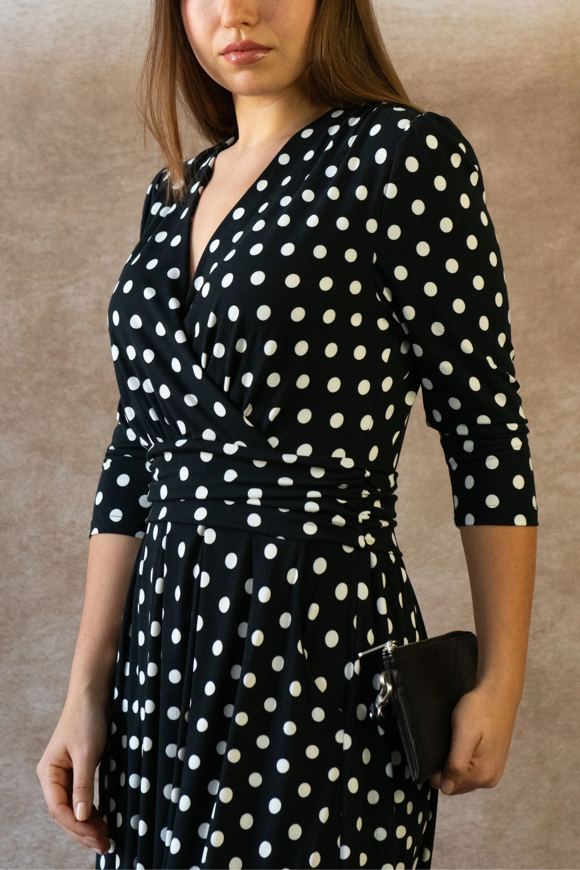 Evelyn Polka Dot Stretch Wrap Midi Dress - Image 5