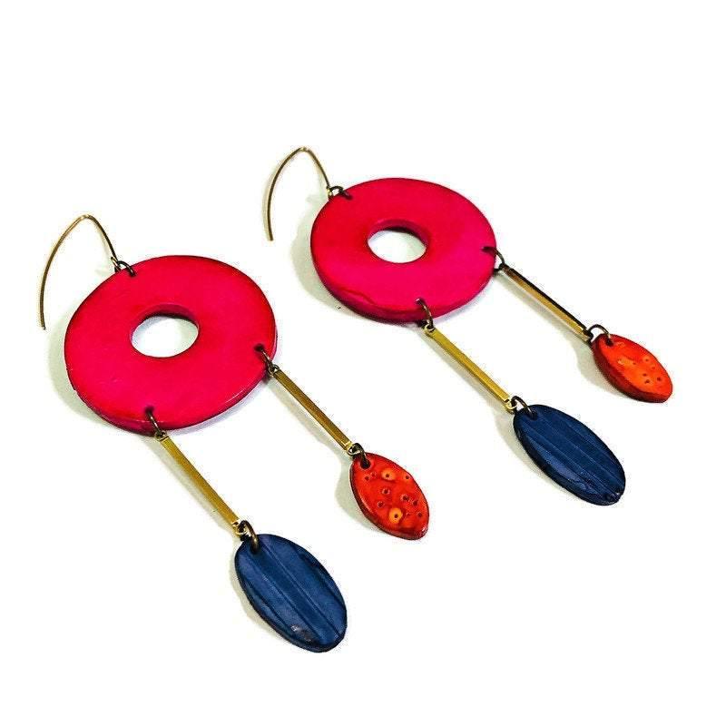 Extra Long Dangle Statement Earrings, Handmade – Oversized Drop Earrings - Image 3