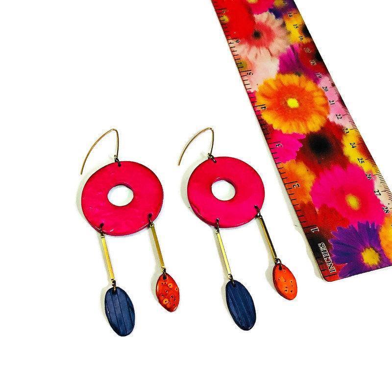 Extra Long Dangle Statement Earrings, Handmade – Oversized Drop Earrings - Image 4