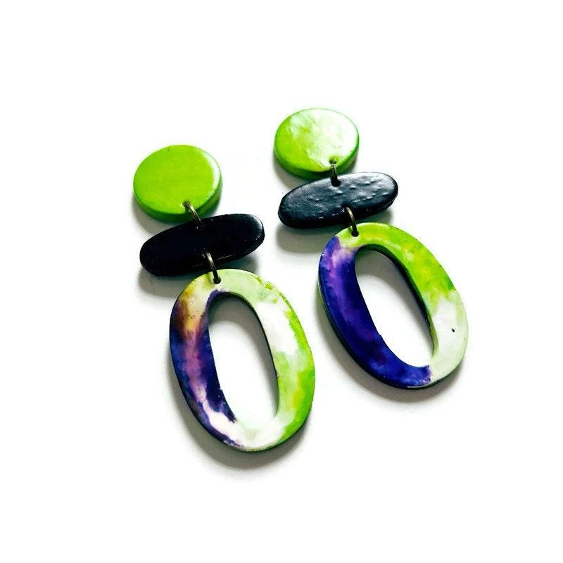 Handmade Extra Long Statement Earrings – Polymer Clay - Image 2