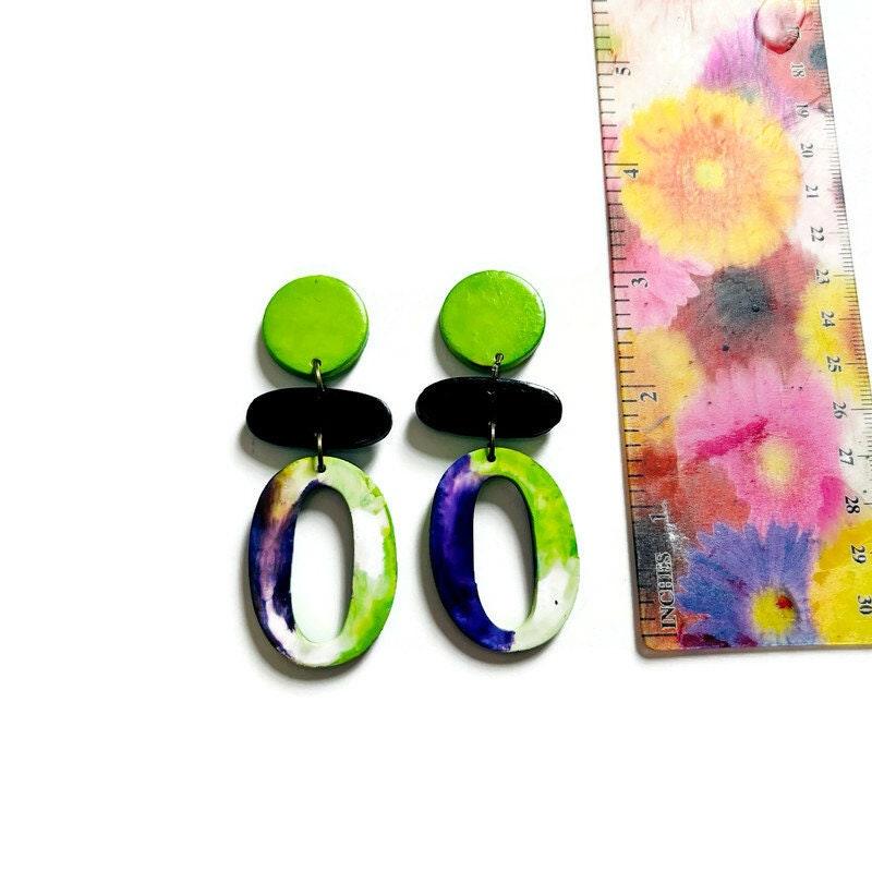 Handmade Extra Long Statement Earrings – Polymer Clay - Image 3