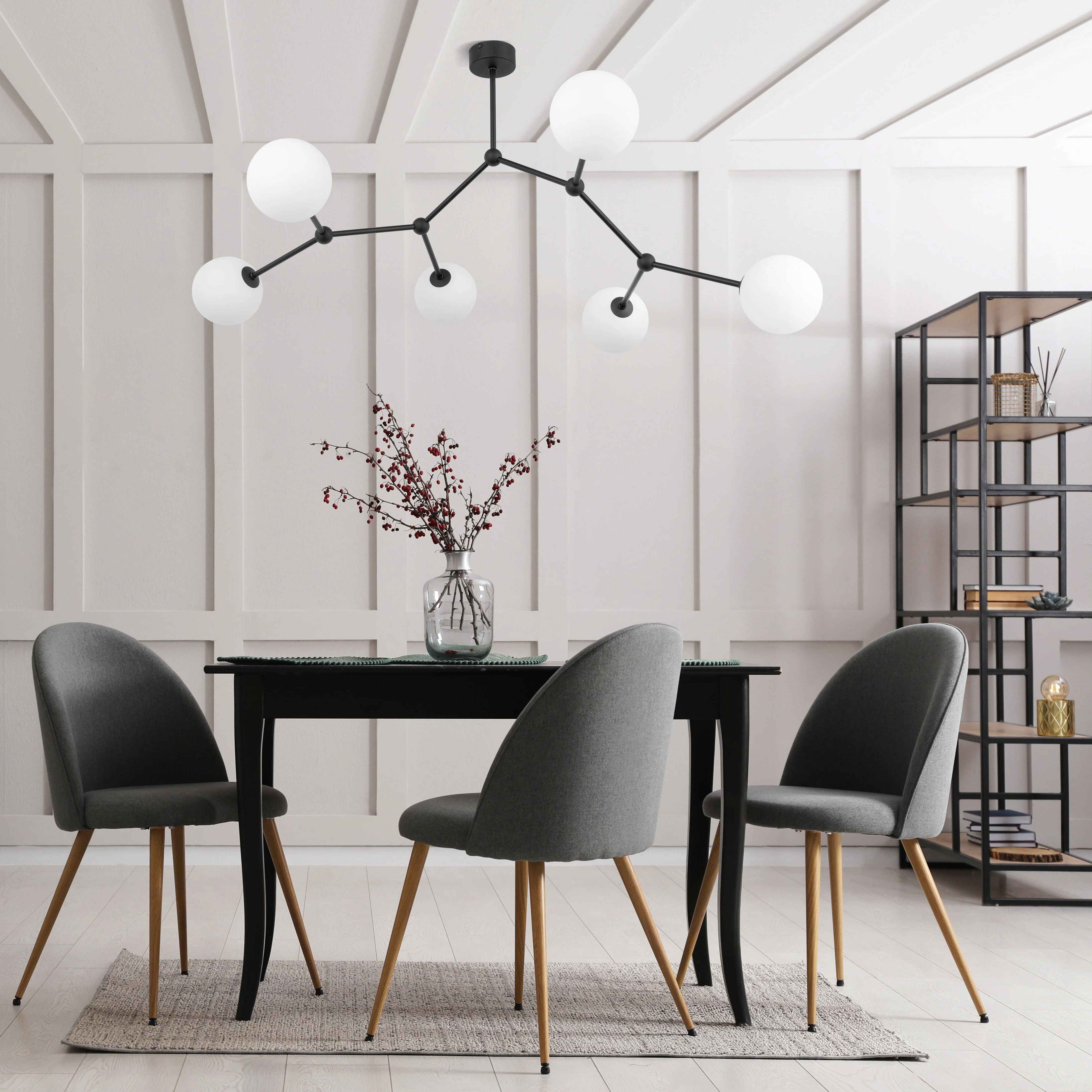 FAIRY Black 6-Light Scandinavian Ceiling Lamp for Living Room & Dining Room